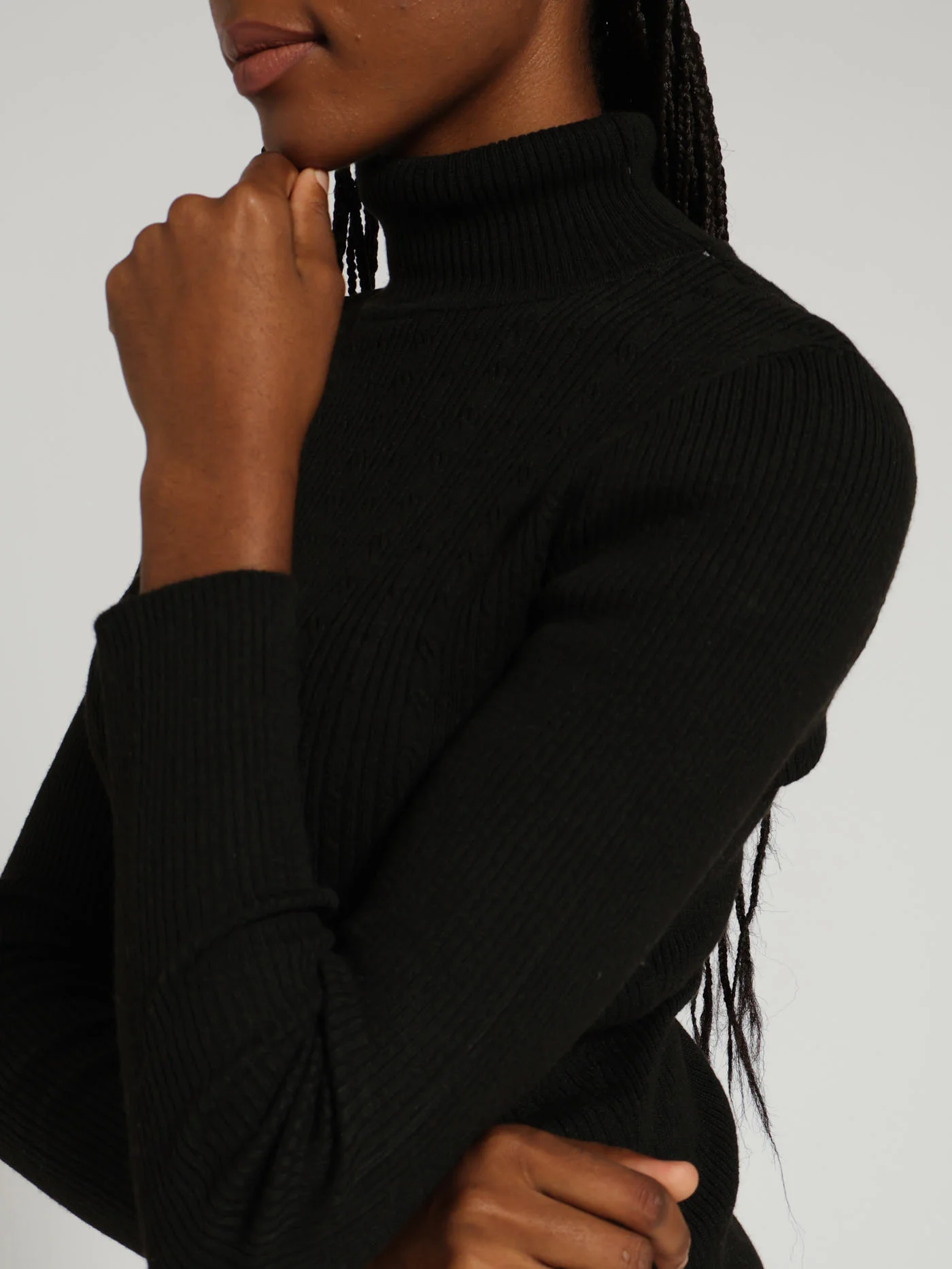 Variegated Cable Core Polo Neck Top - Black - Image 4