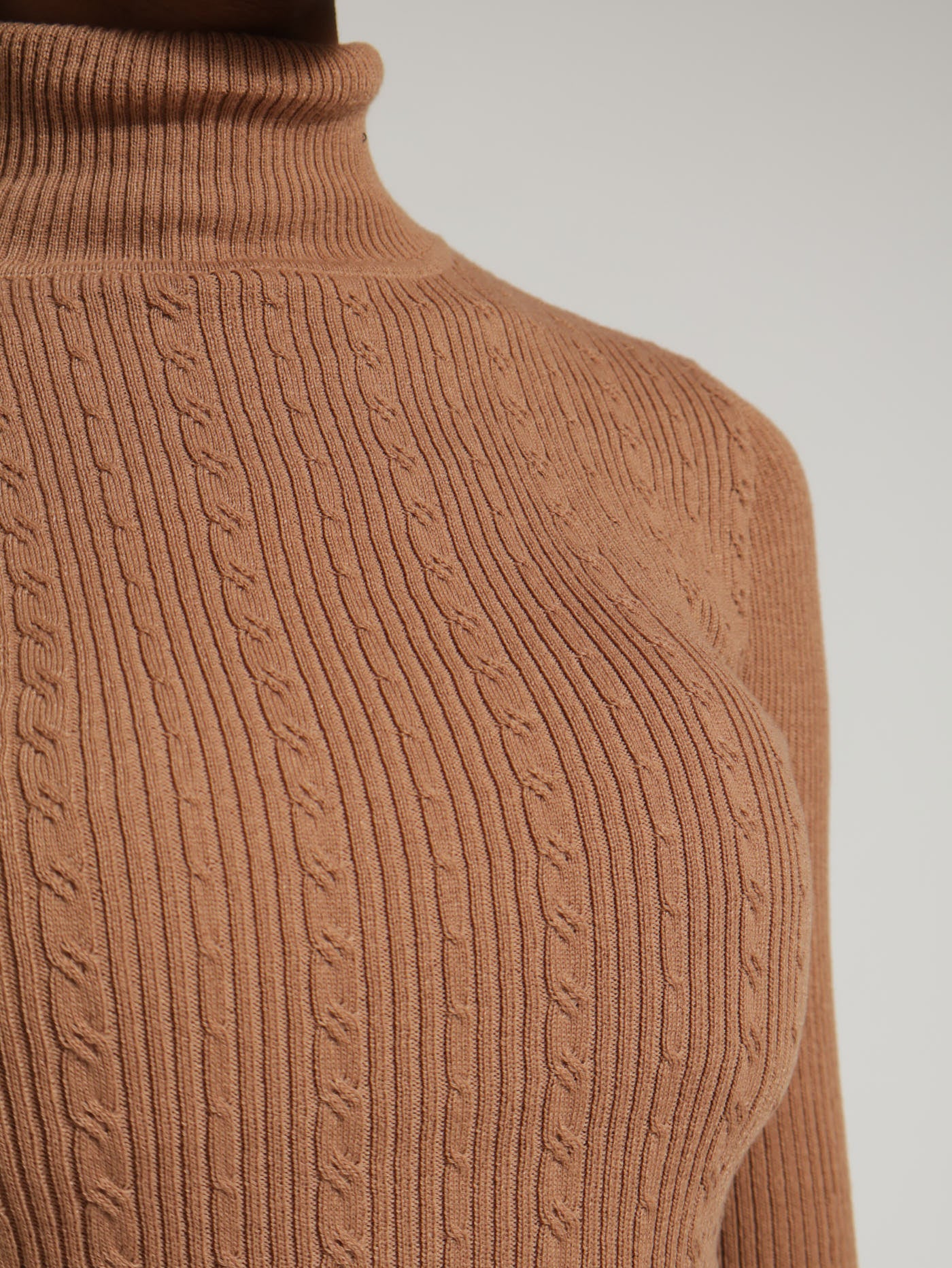 Variegated Cable Core Poloneck Knitwear - Caramel - Image 4