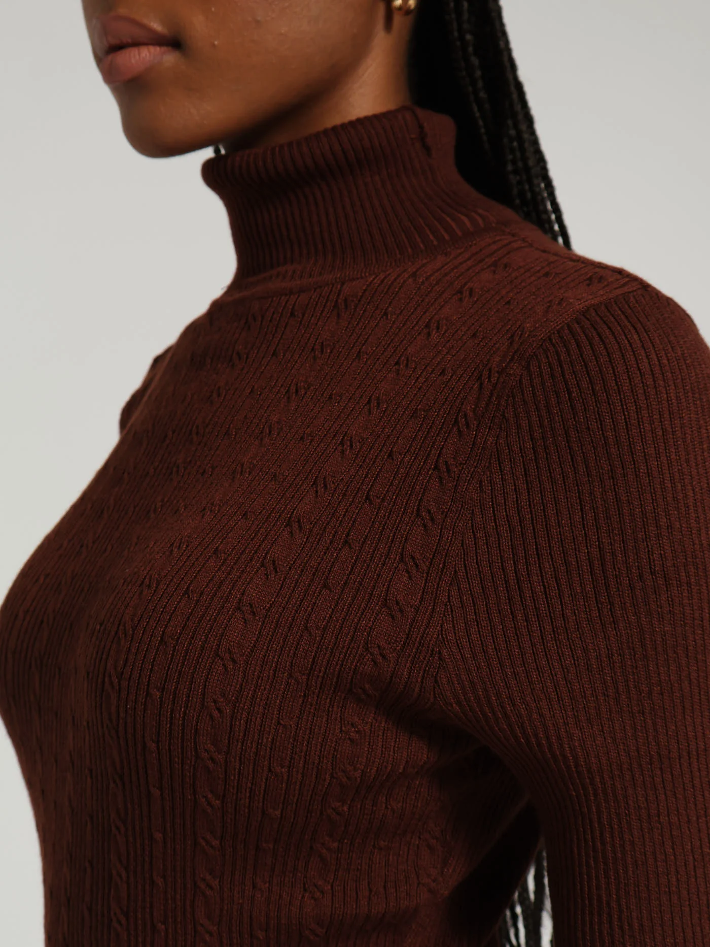 Variegated Cable Core Poloneck Knitwear - Chocolate - Image 4