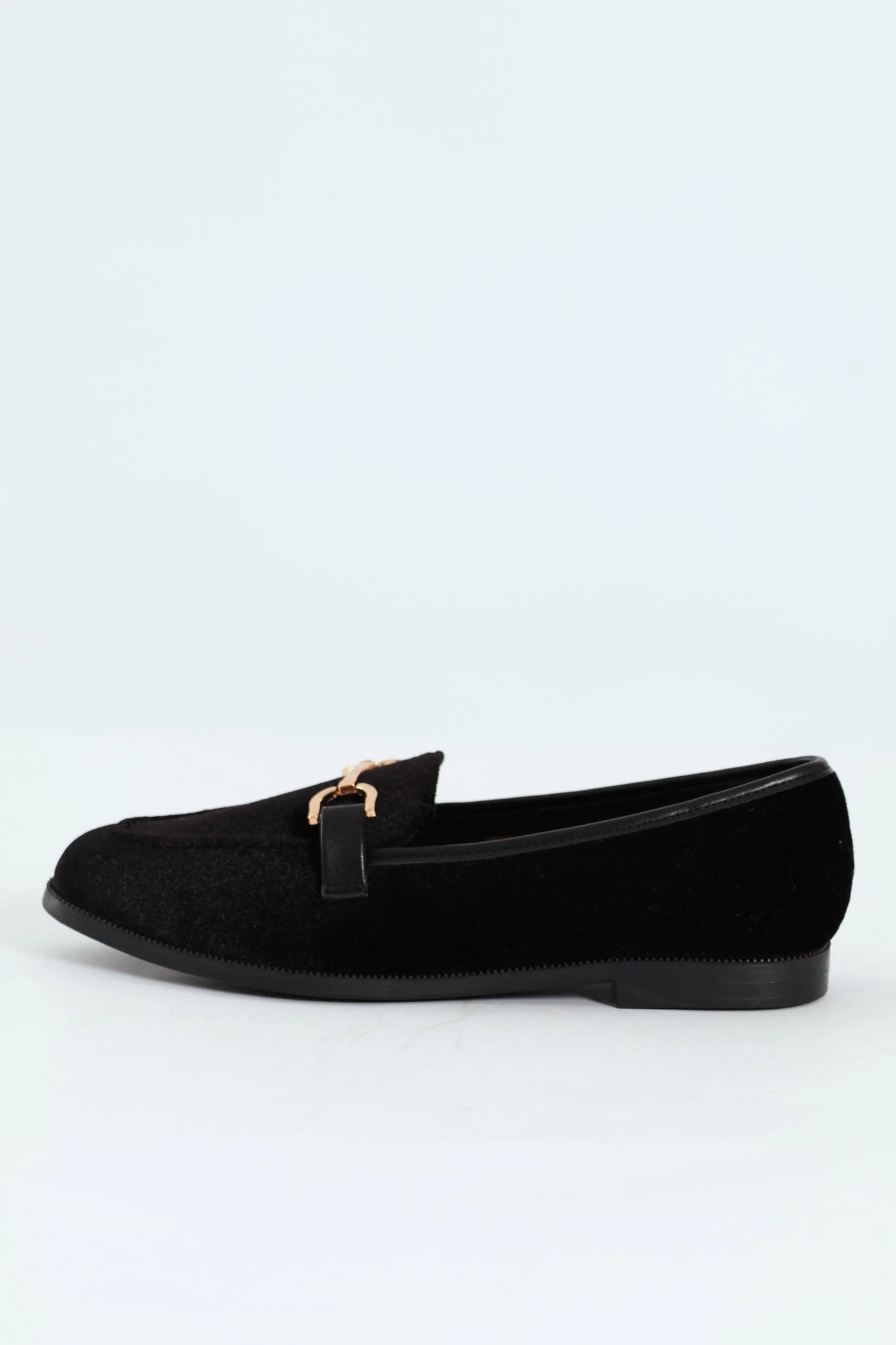 Velvet Loafer With Bar Trim - Black - Image 3