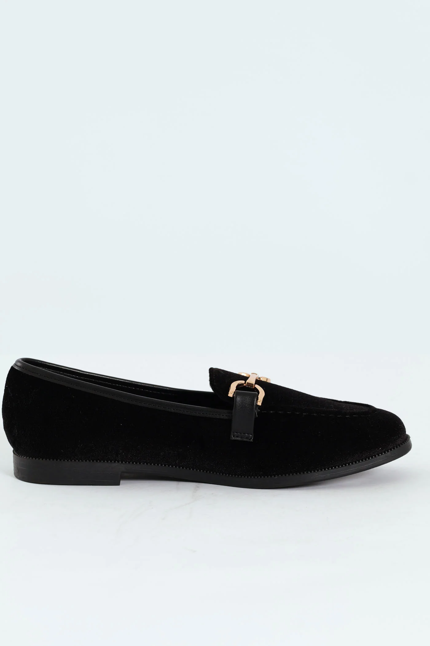 Velvet Loafer With Bar Trim - Black - Image 4