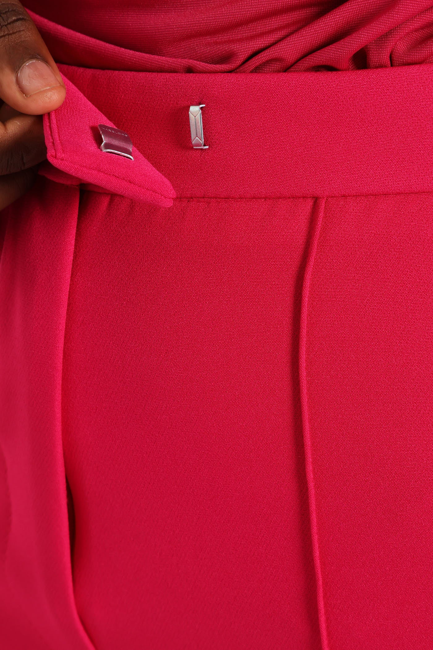 Waist Tab Detail Wideleg Pants - Cerise - Image 3