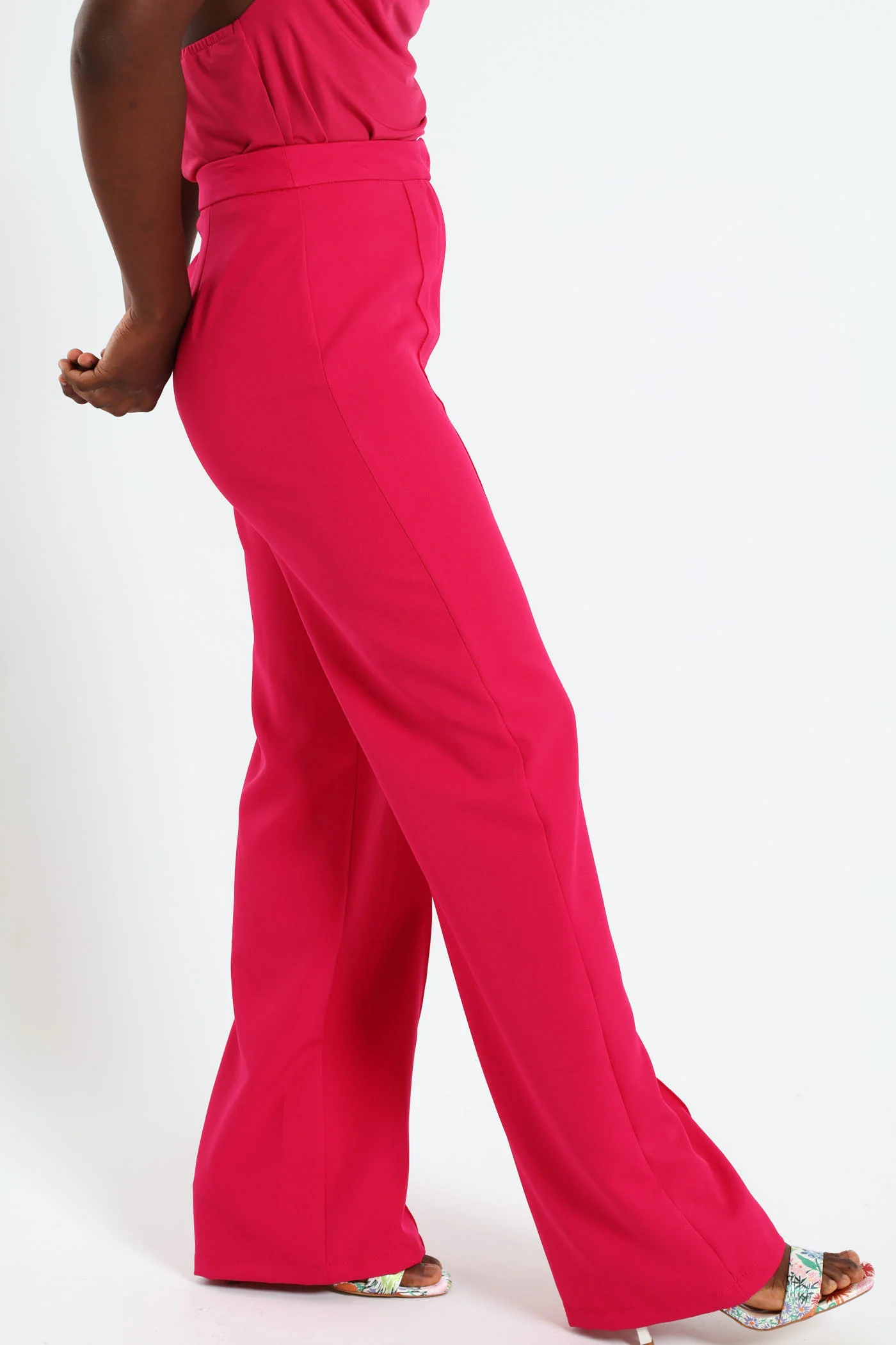 Waist Tab Detail Wideleg Pants - Cerise - Image 4