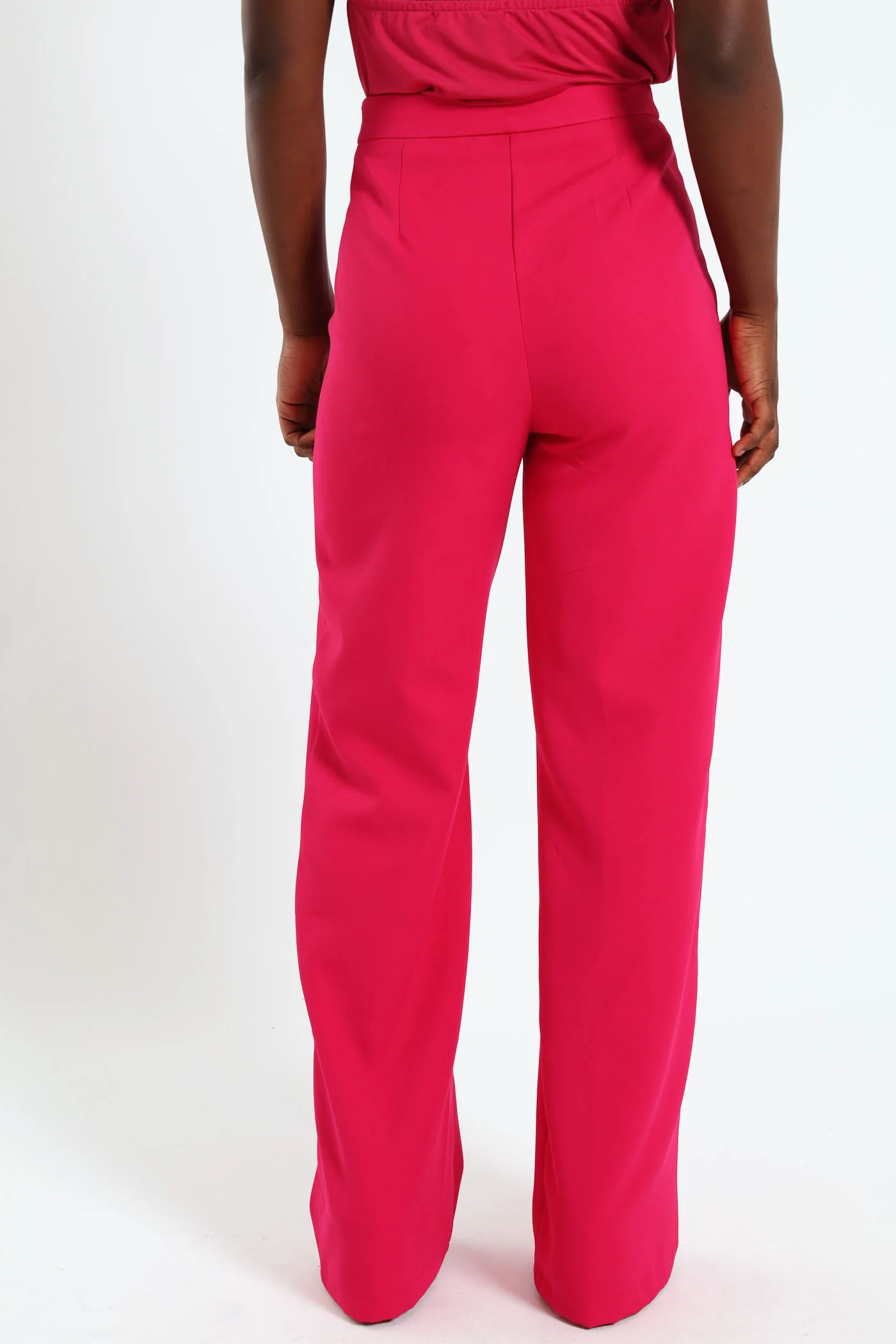 Waist Tab Detail Wideleg Pants - Cerise - Image 5