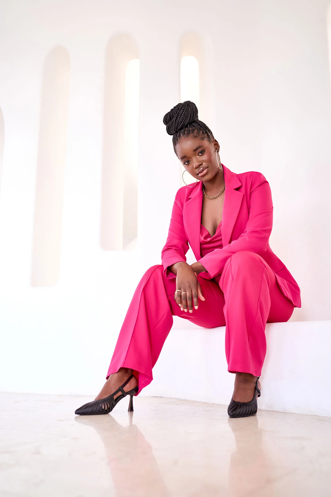 Waist Tab Detail Wideleg Pants - Cerise - Image 6