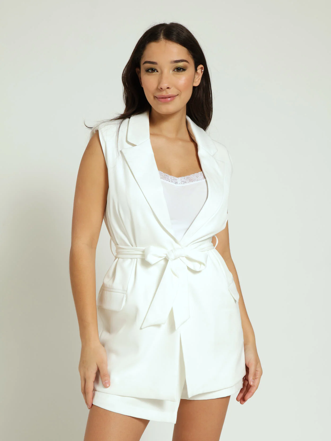 Waist Tie Blazer - White