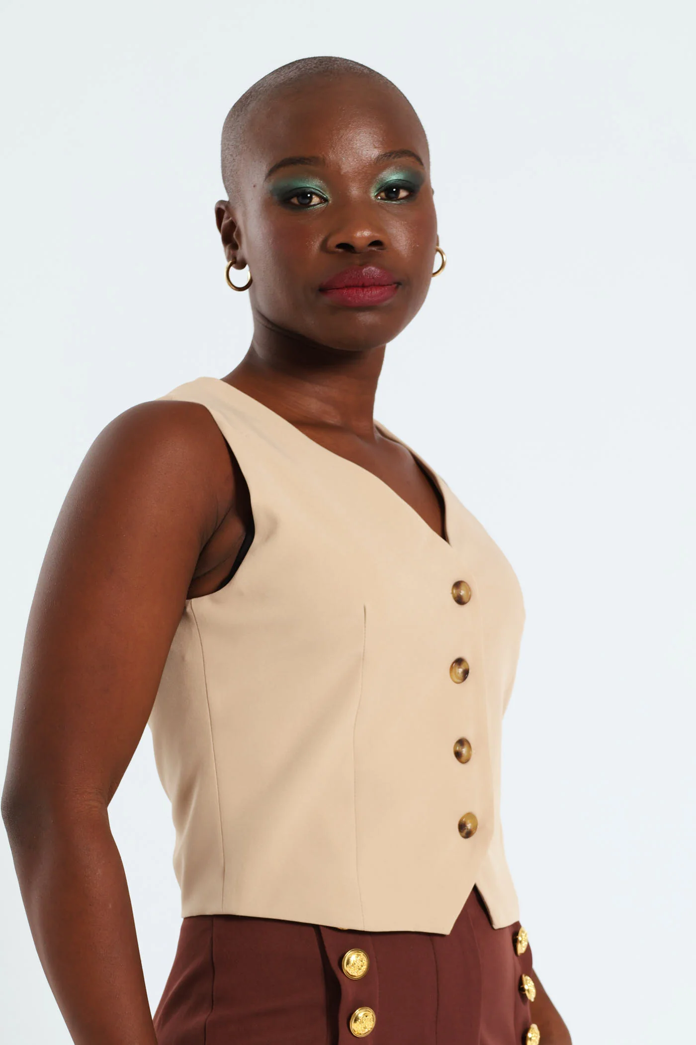 Waistcoat With Tortoiseshell Buttons - Caramel - Image 2