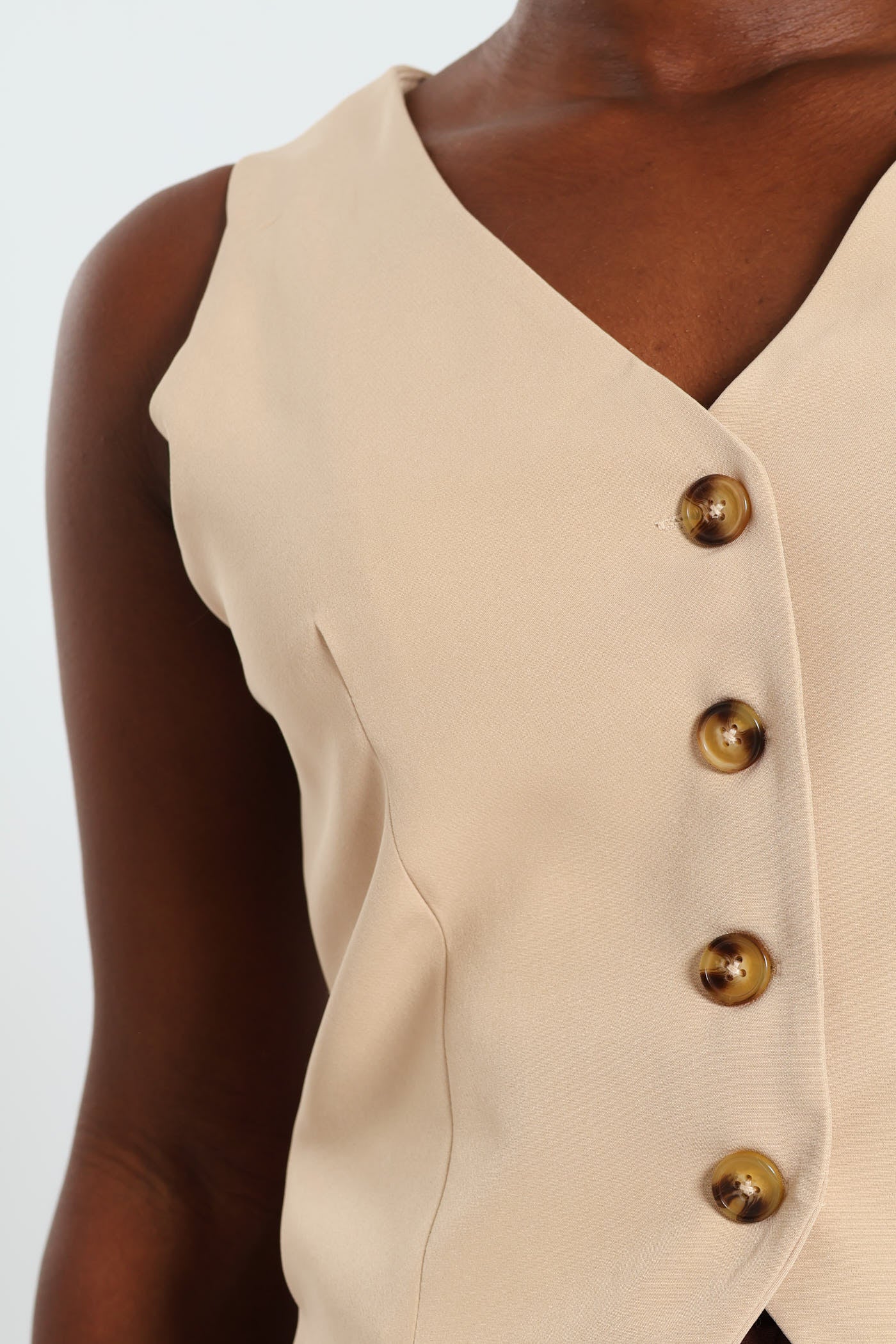 Waistcoat With Tortoiseshell Buttons - Caramel - Image 4