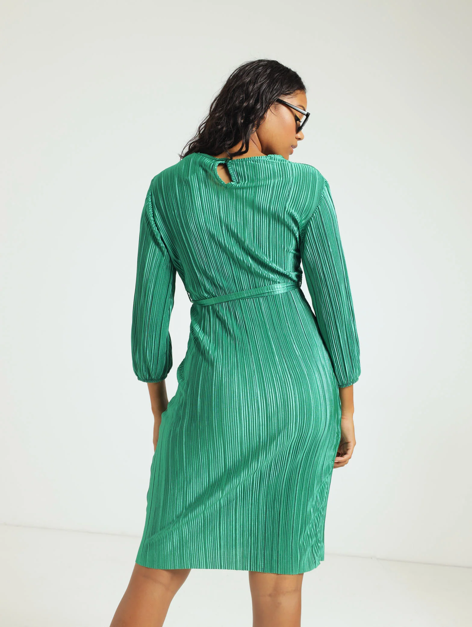 Waisted Bodre Midi Dress - Green - Image 3
