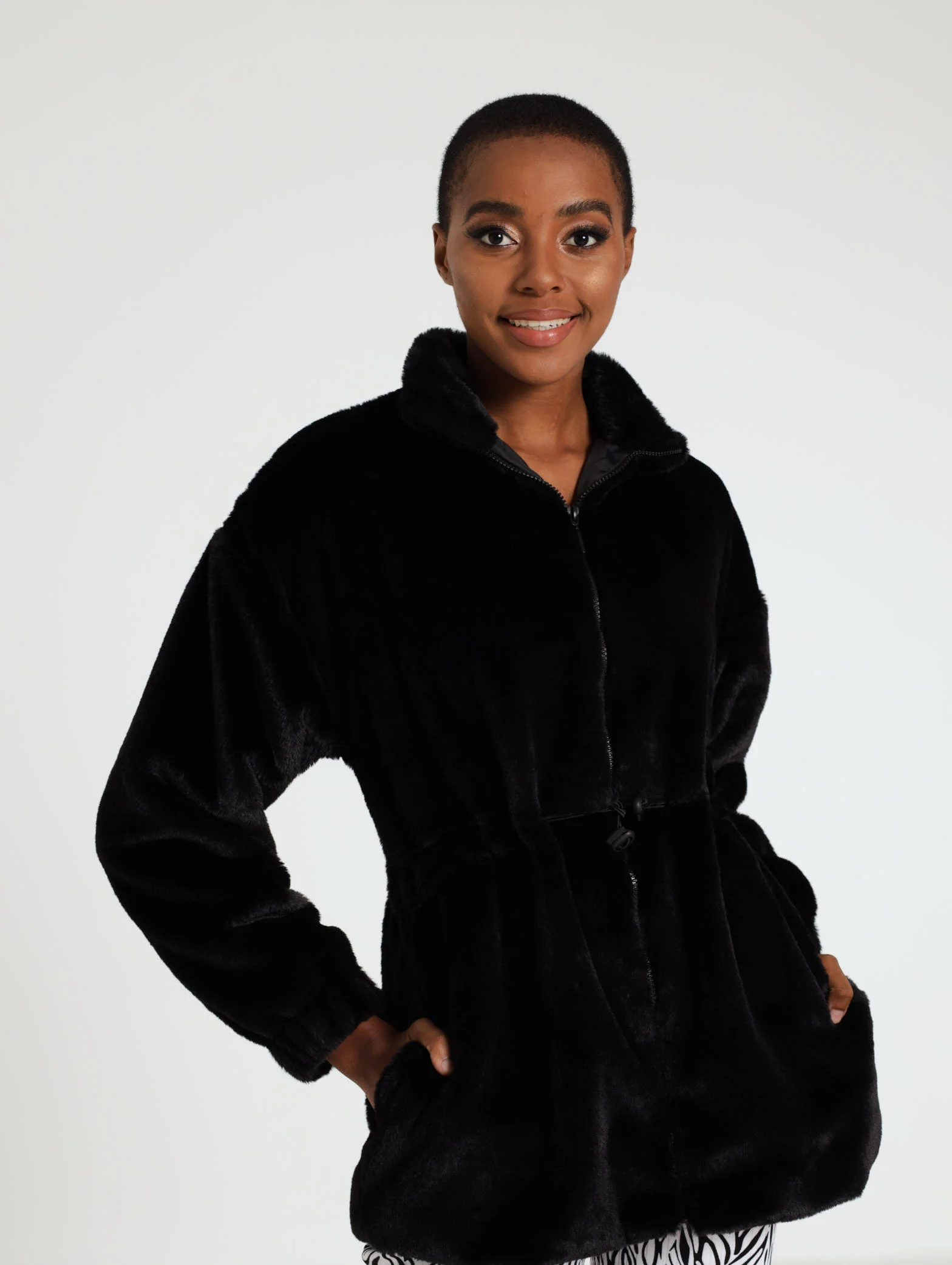 Waisted Faux Fur Jacket