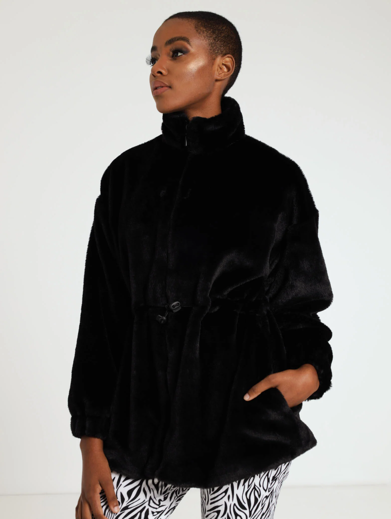 Waisted Faux Fur Jacket - Image 2
