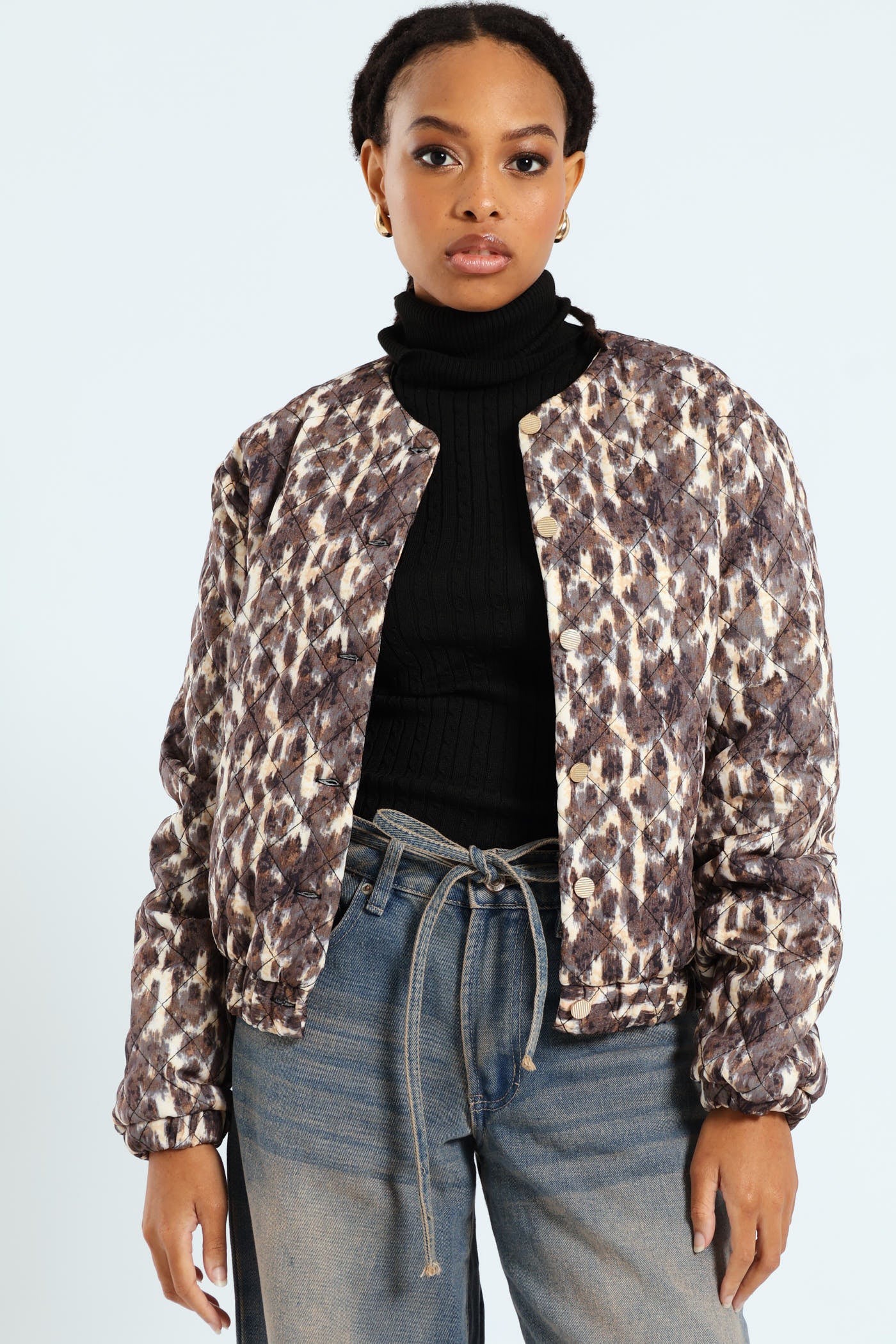 Water Colour Quilted Bomber Jacket - Multi - Image 2