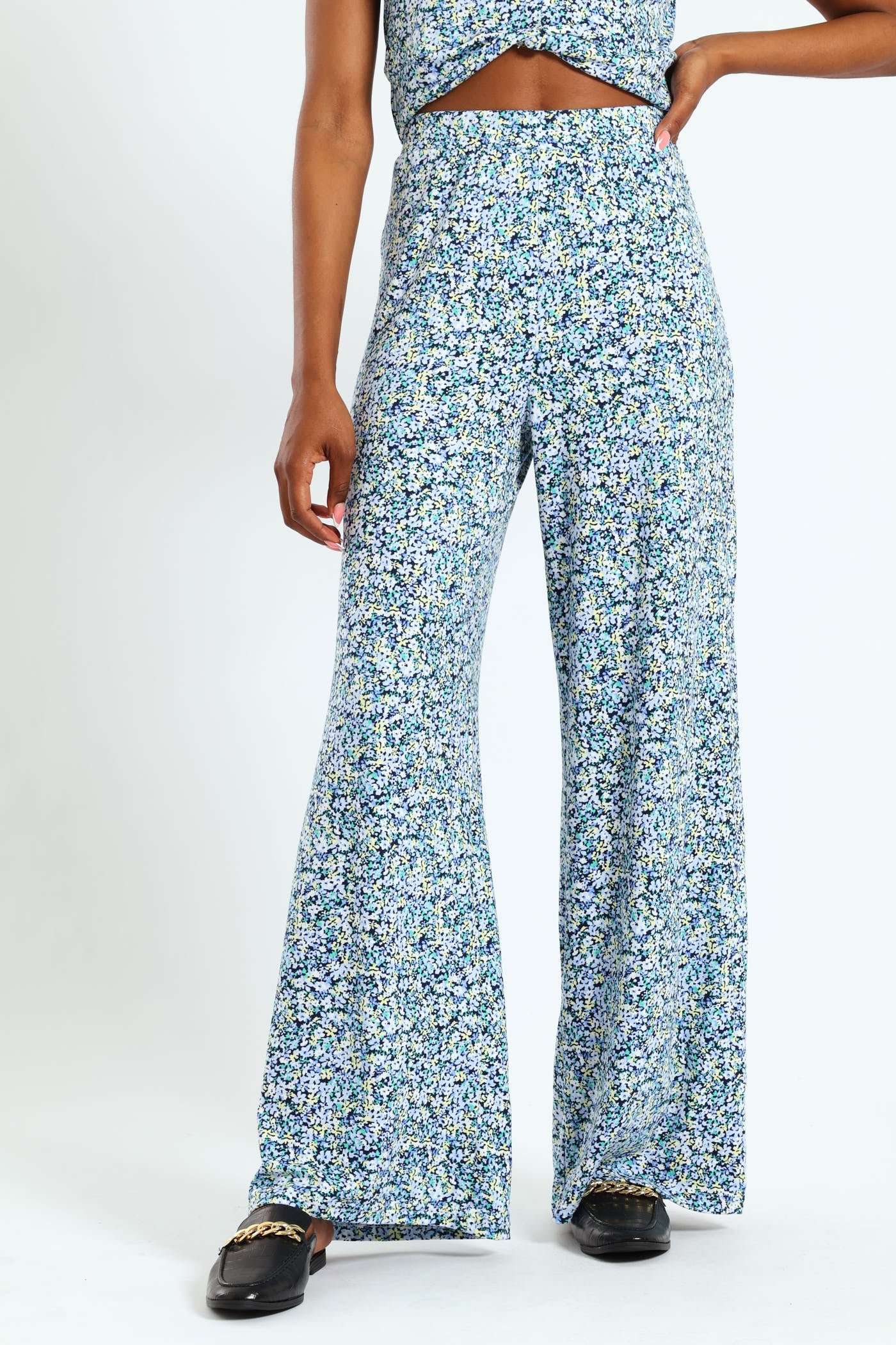 Ditsy Floral Print Pants - Blue