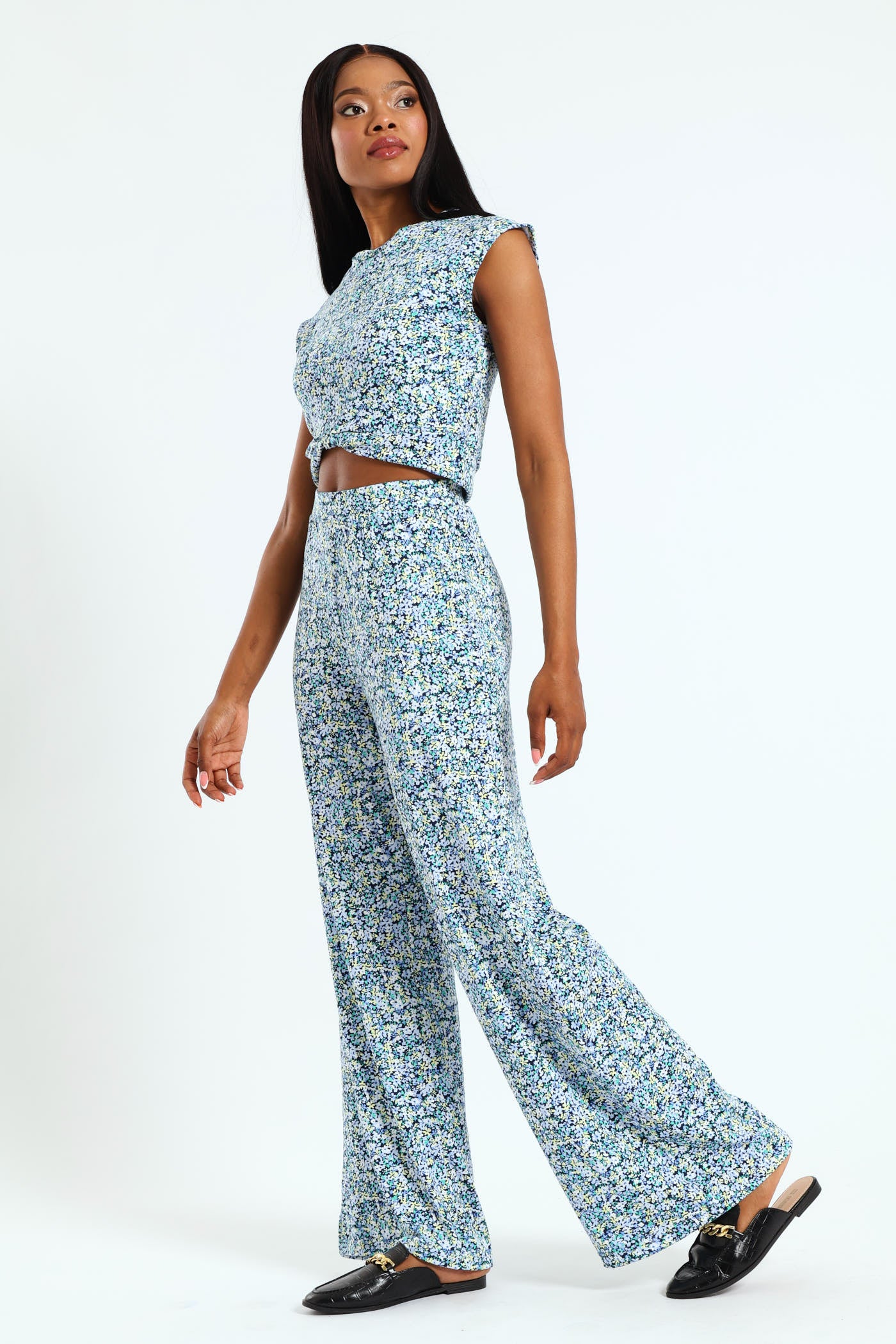 Ditsy Floral Print Pants - Blue - Image 2