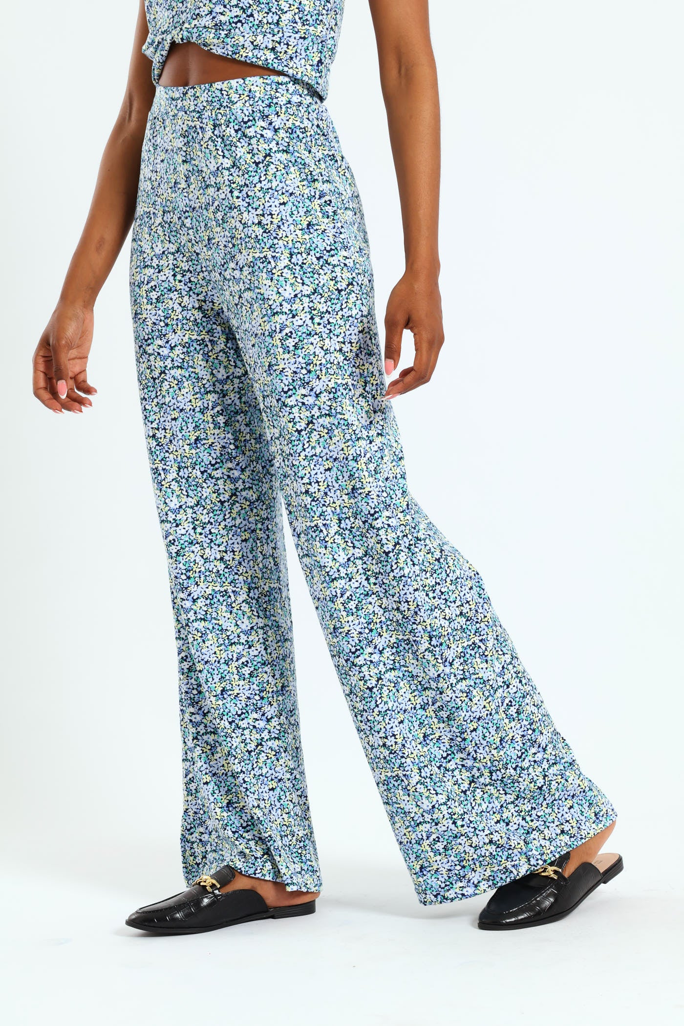Ditsy Floral Print Pants - Blue - Image 3