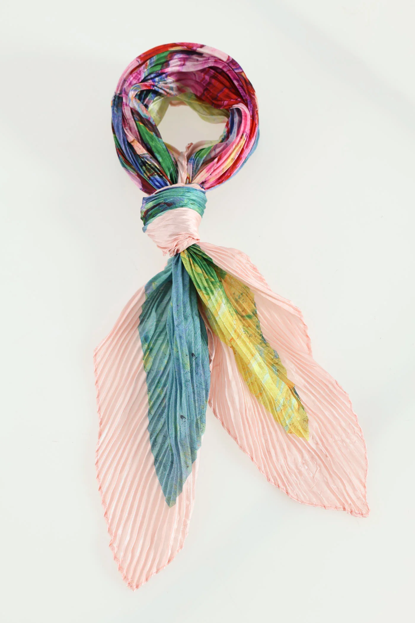 Watercolour Stripe Pleated Satin Scarf - Multi