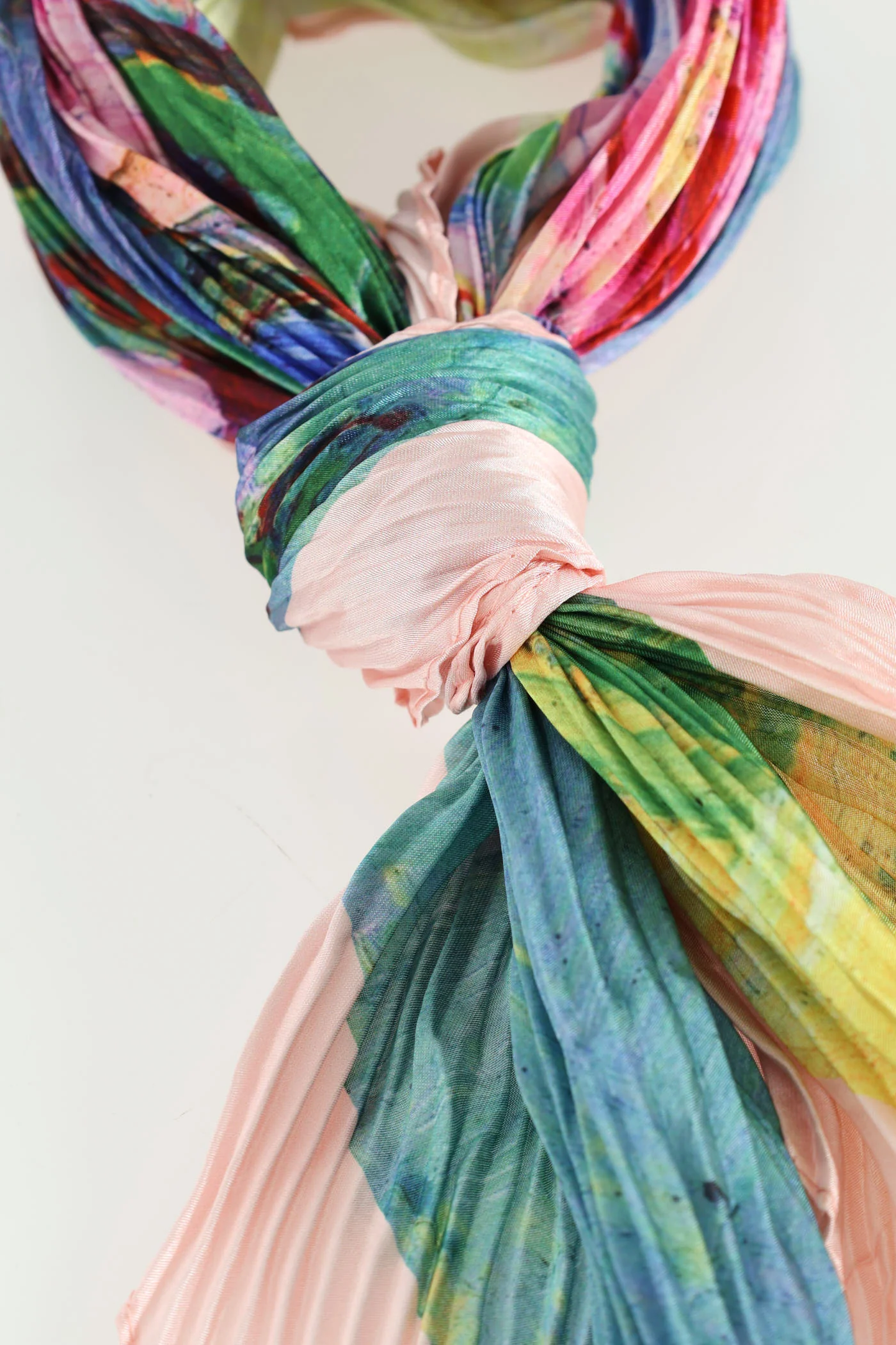 Watercolour Stripe Pleated Satin Scarf - Multi - Image 2