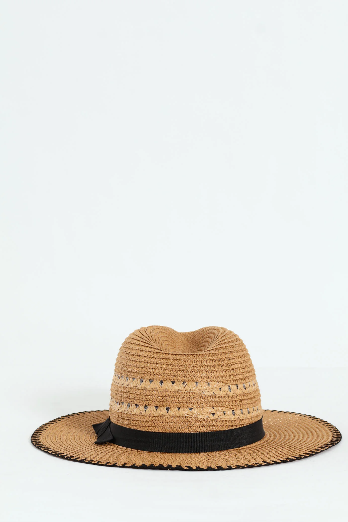 Whipstitch Straw Fedora Hat - Natural - Image 4
