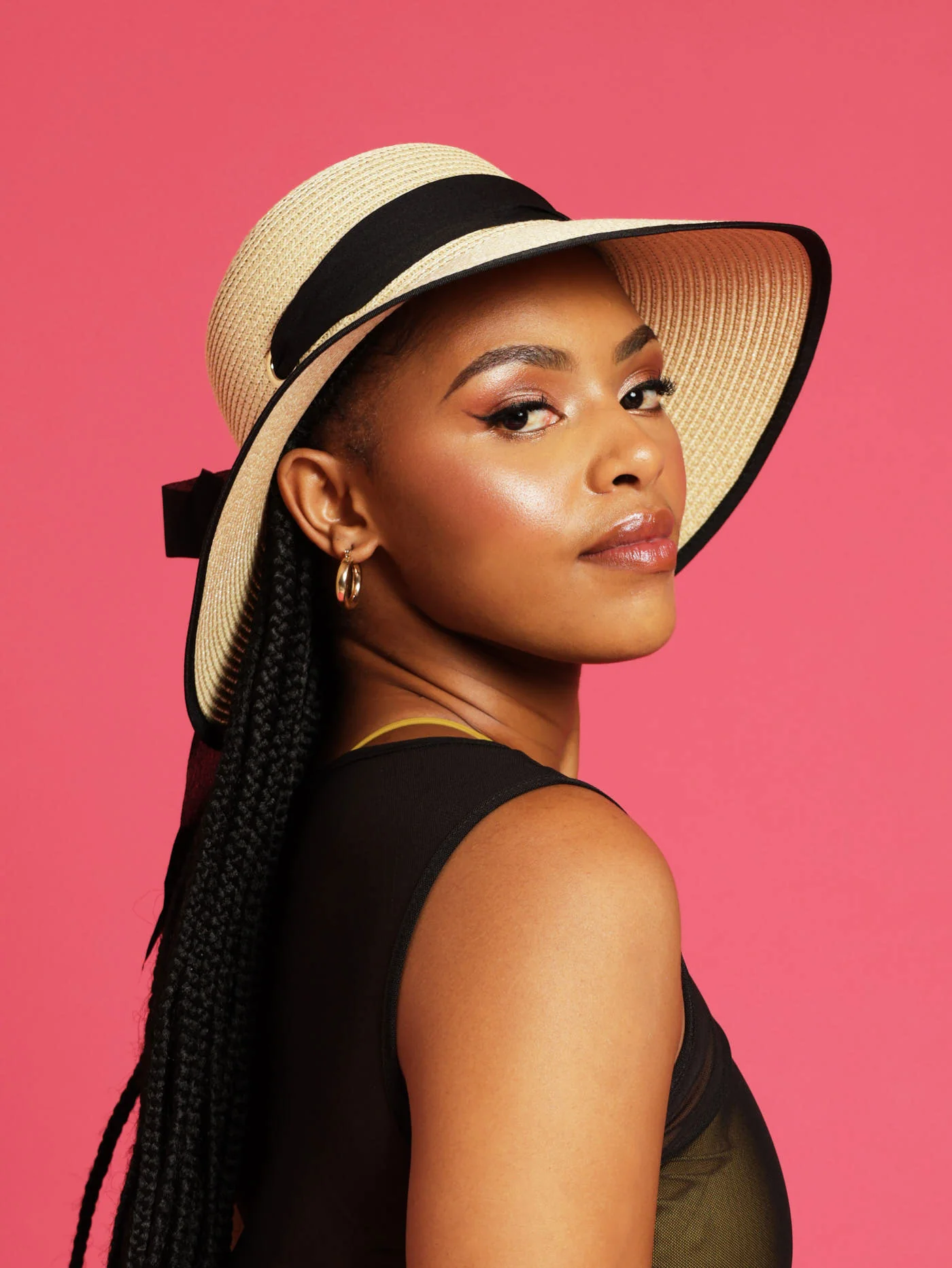 Wide Brim Bow Hat - Natural - Image 2