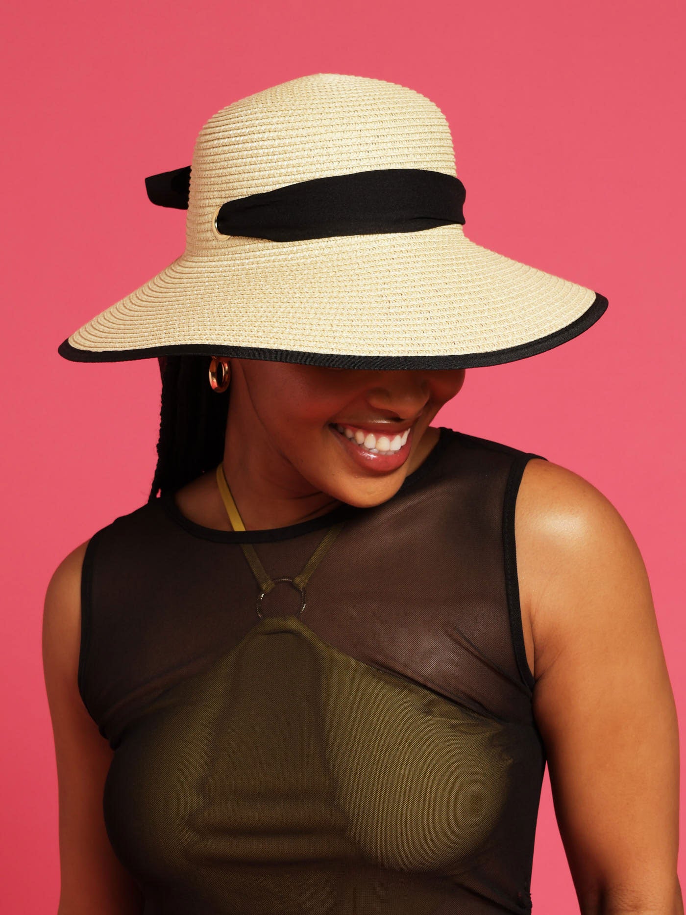Wide Brim Bow Hat - Natural - Image 4