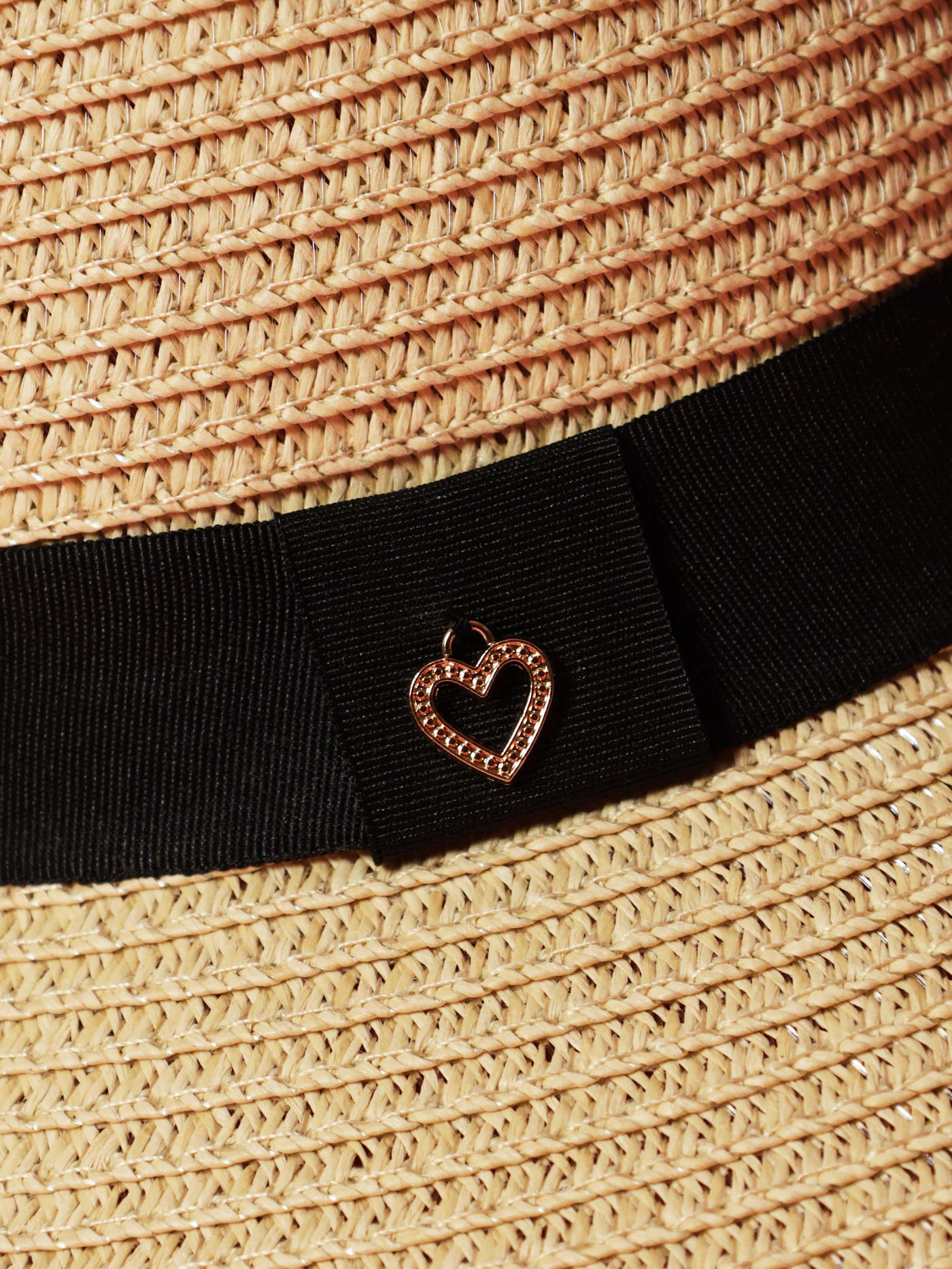 Wide Brim Straw Boater Hat With Heart Pendant Band - Natural - Image 2