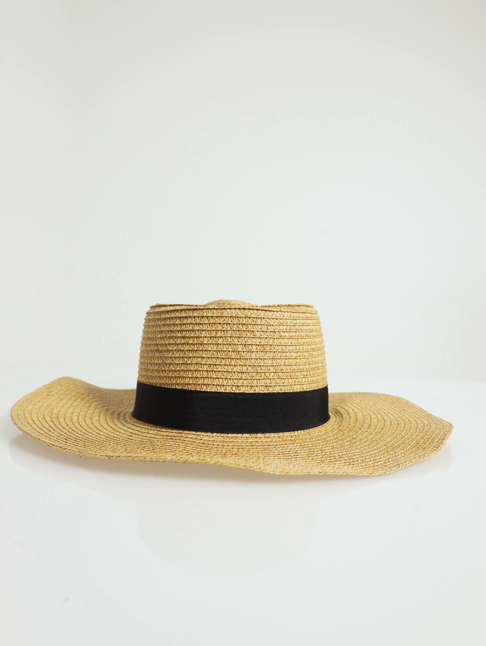 Wide Brim Straw Boater With Band - Natural
