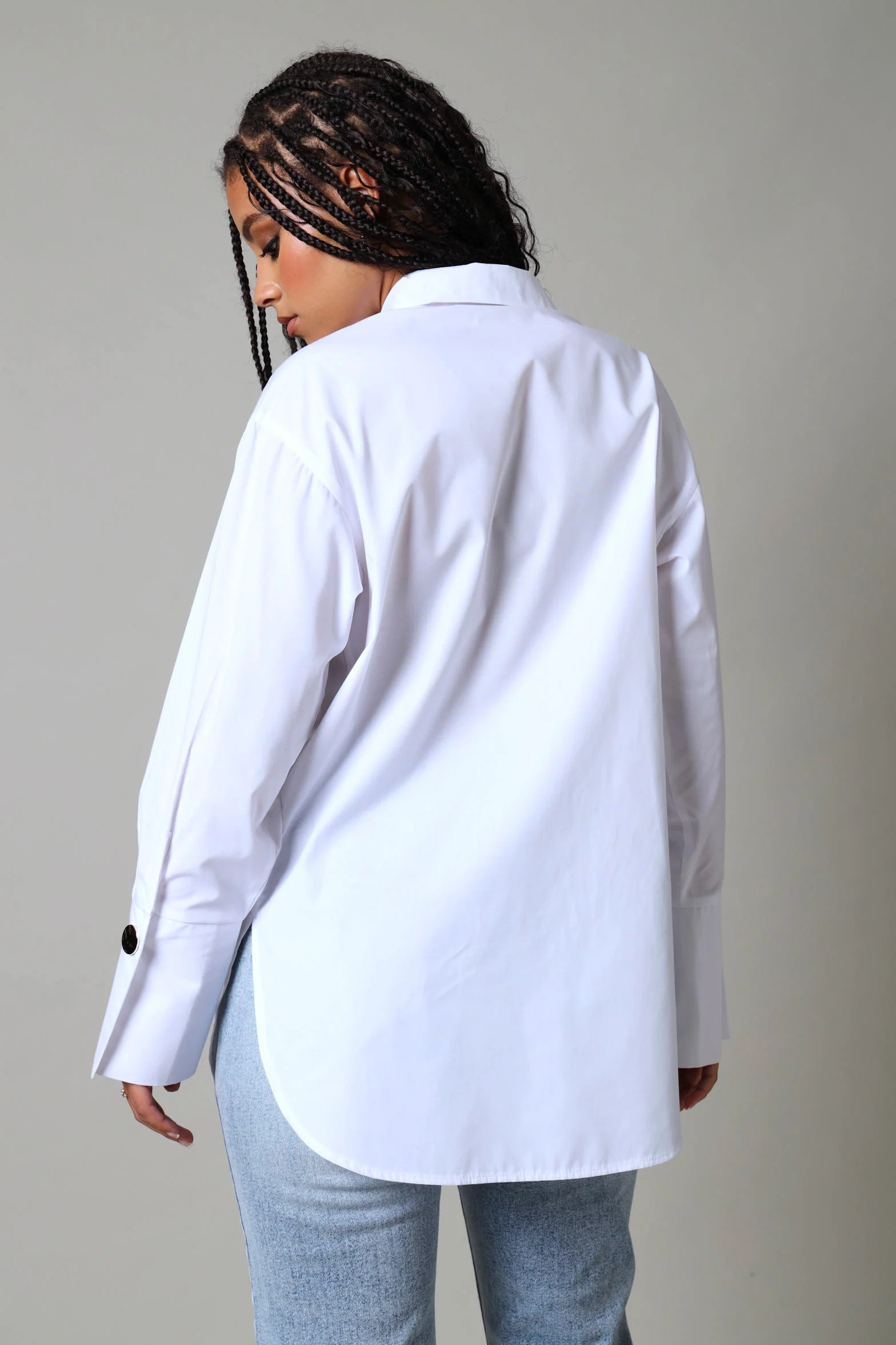Wide Cuff Double Pocket Poplin Shirt - White - Image 4