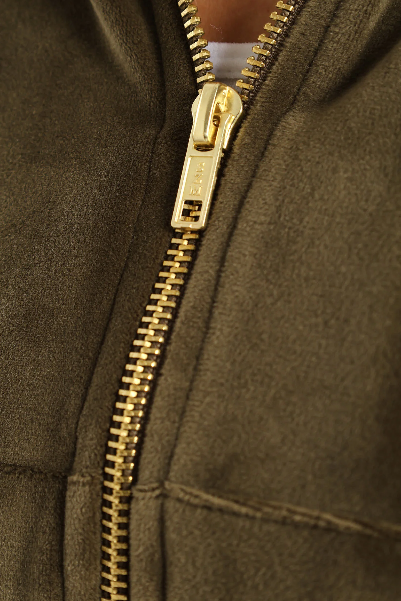 Wide Elastic Detail Velour Zip Through Hoodie - Fatigue - Image 4
