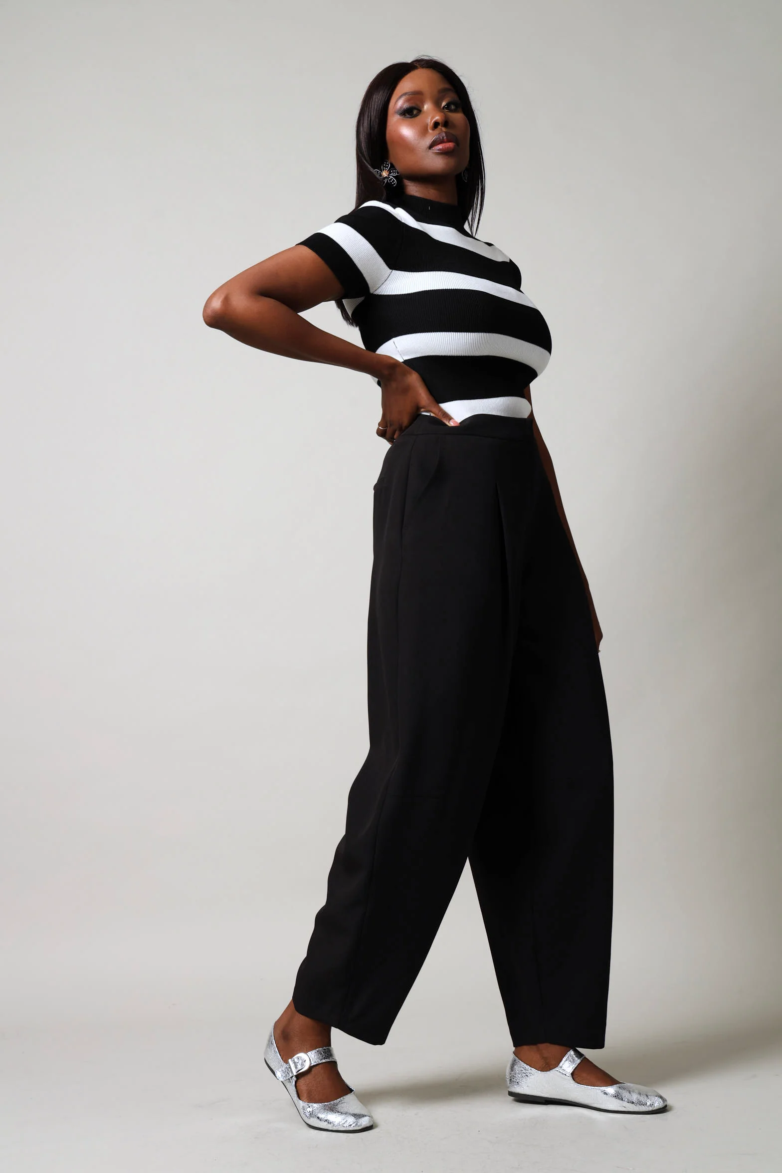 Wide Leg Barrel Pants - Black - Image 5