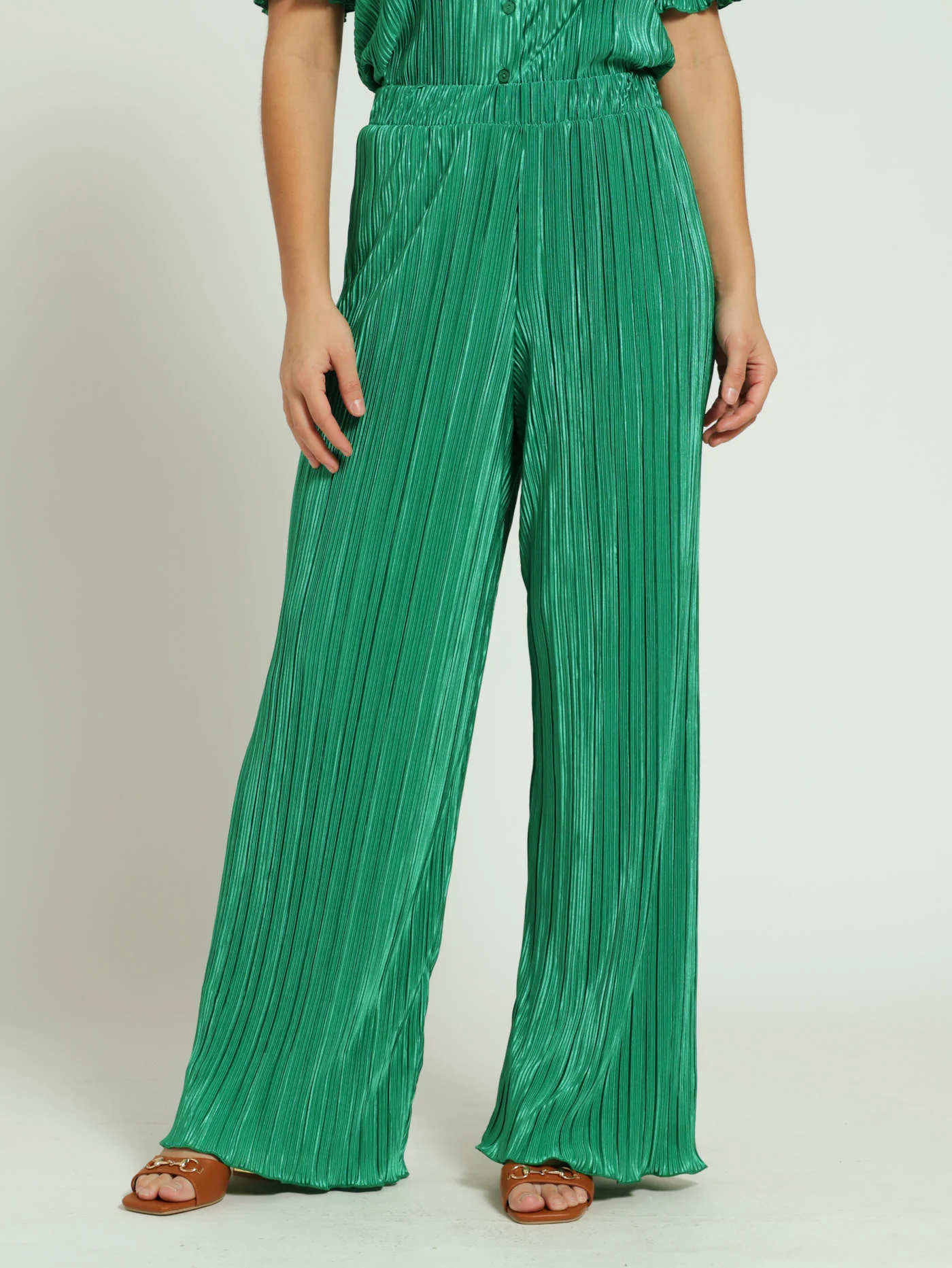 Wide Leg Bodre Pants - Green