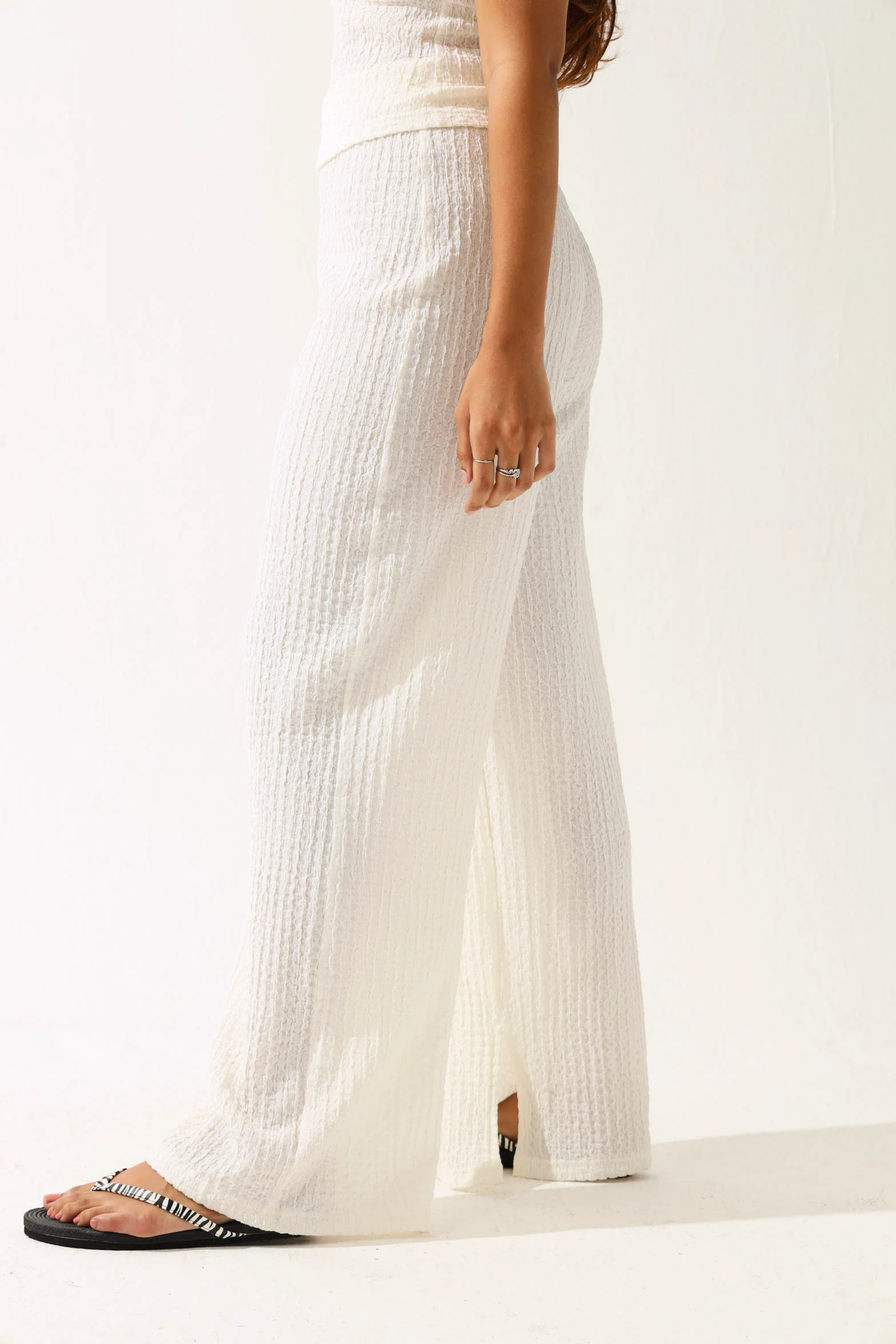 Wide Leg Crinkle Knit Pants - Stone - Image 3