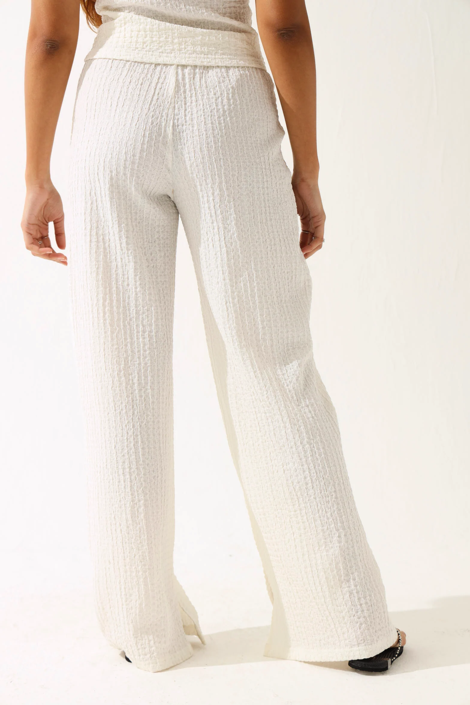 Wide Leg Crinkle Knit Pants - Stone - Image 4