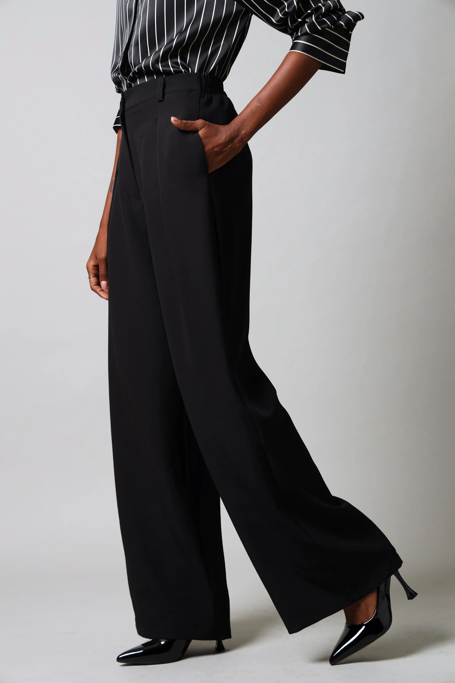 Wide Leg Elasticated Pants - Black - Image 3