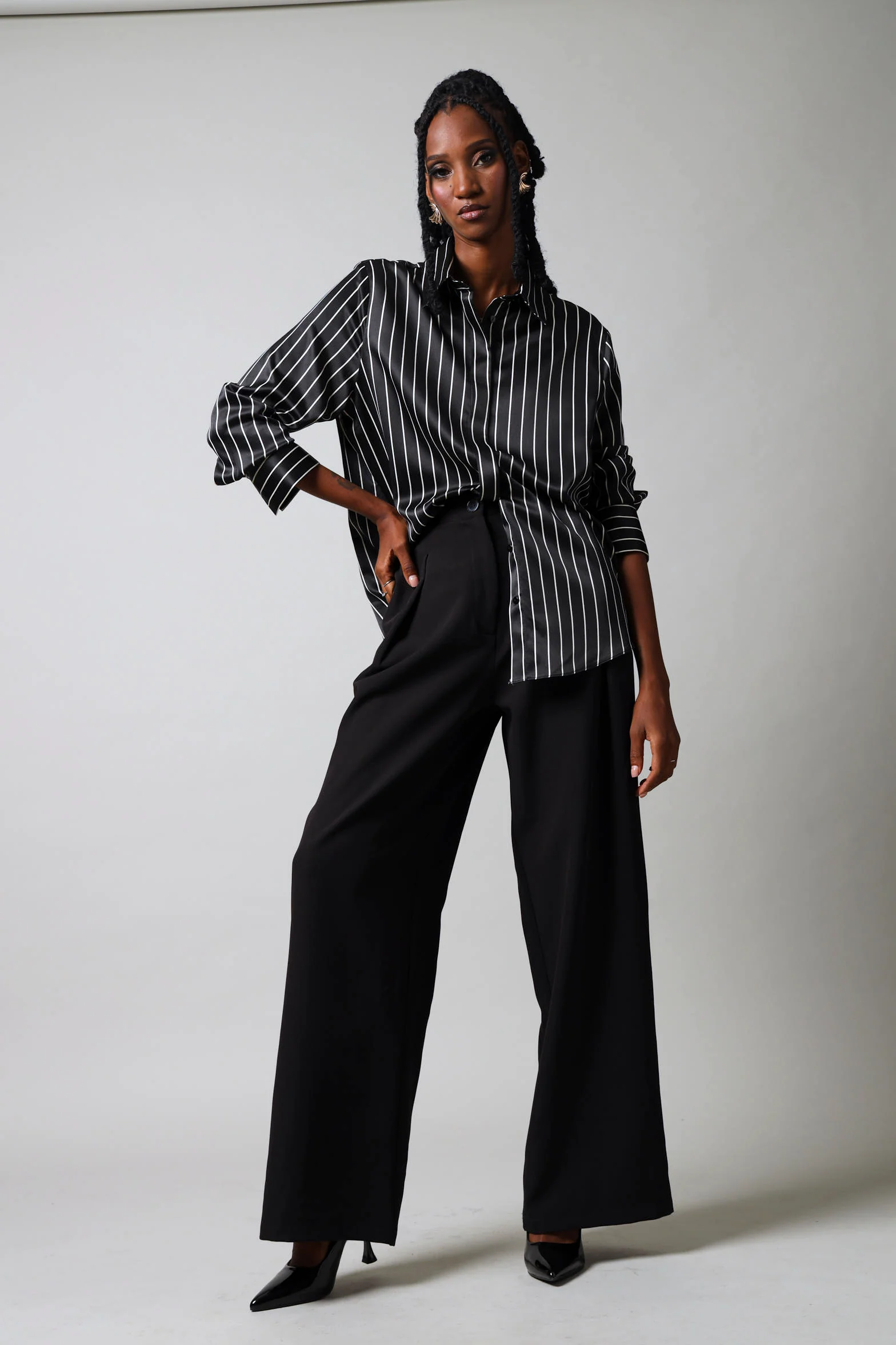 Wide Leg Elasticated Pants - Black - Image 5