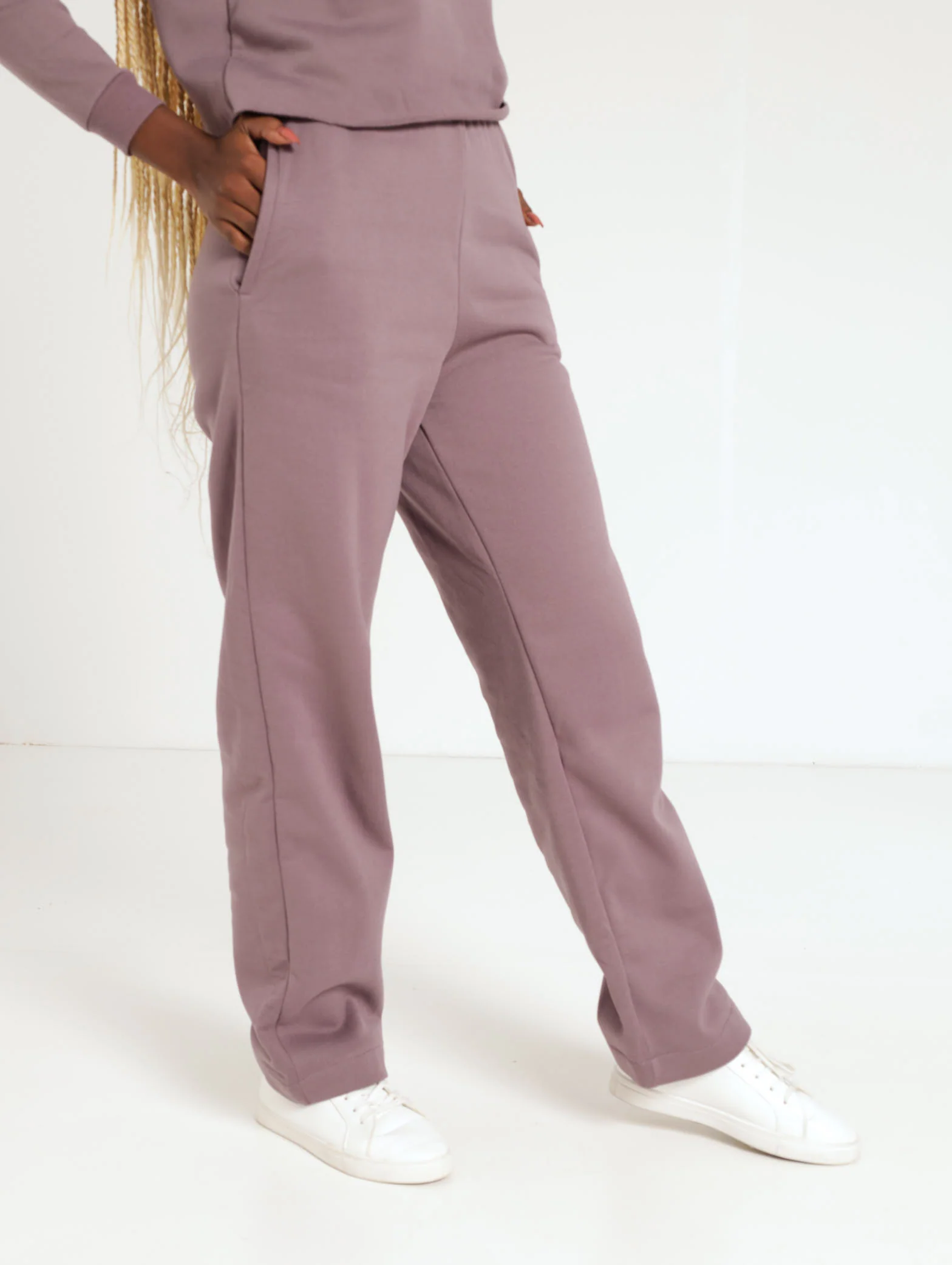 Wide Leg Fleece Active Bottoms - Grape - Image 3