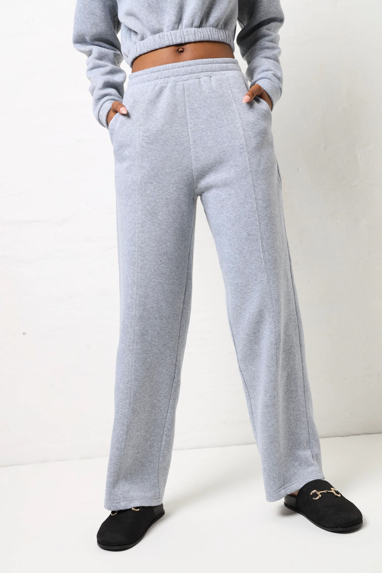 Wide leg Fleece Pants - Grey Melange