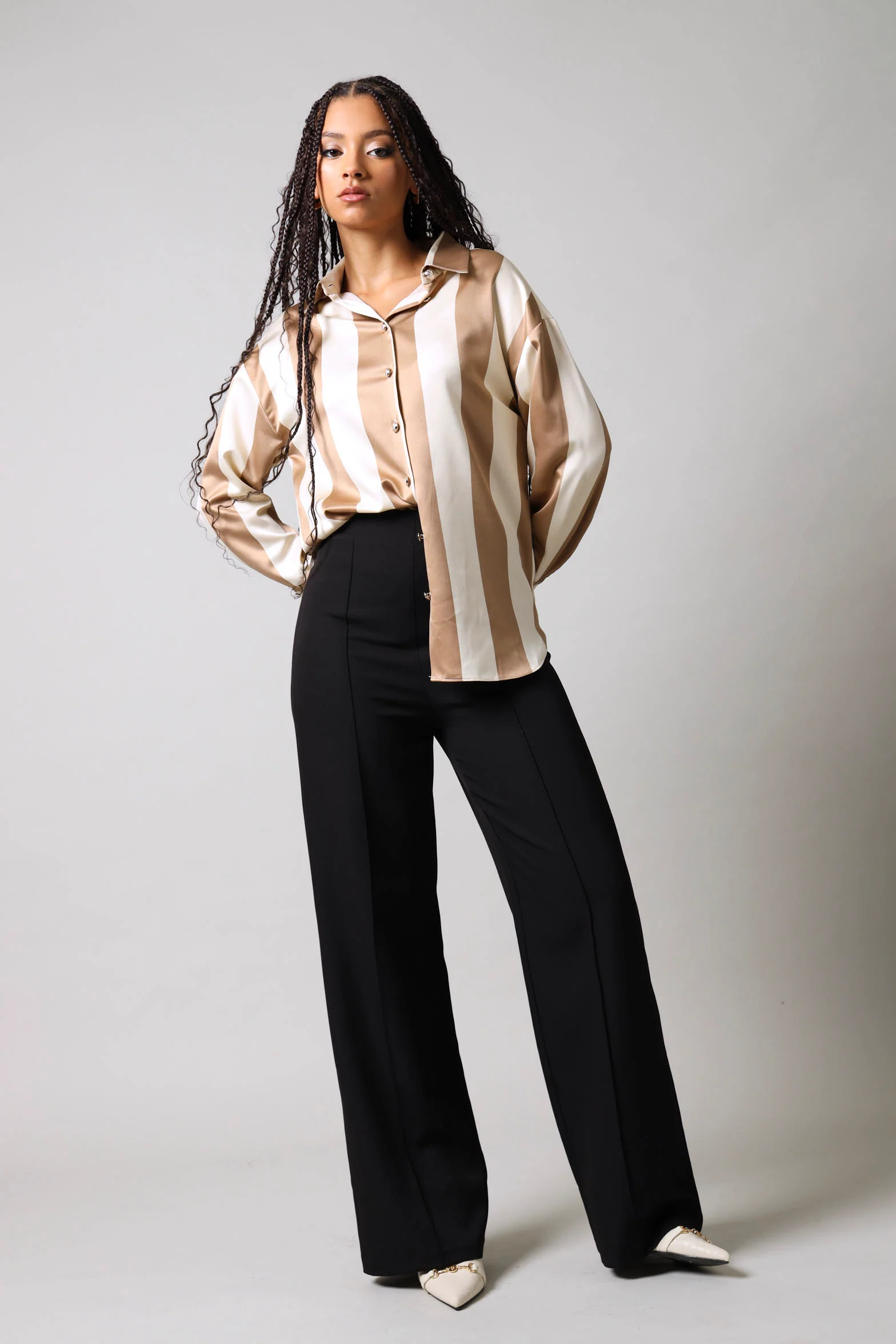 Wide Leg Pintuck Pants - Black - Image 2