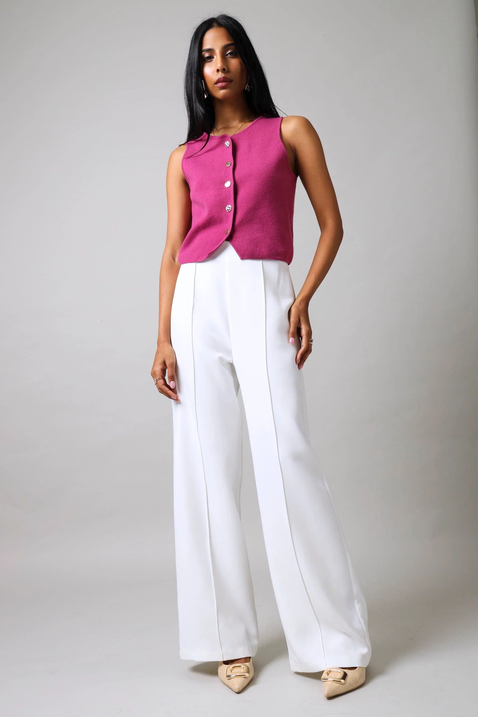 Wide Leg Pintuck Pants - White