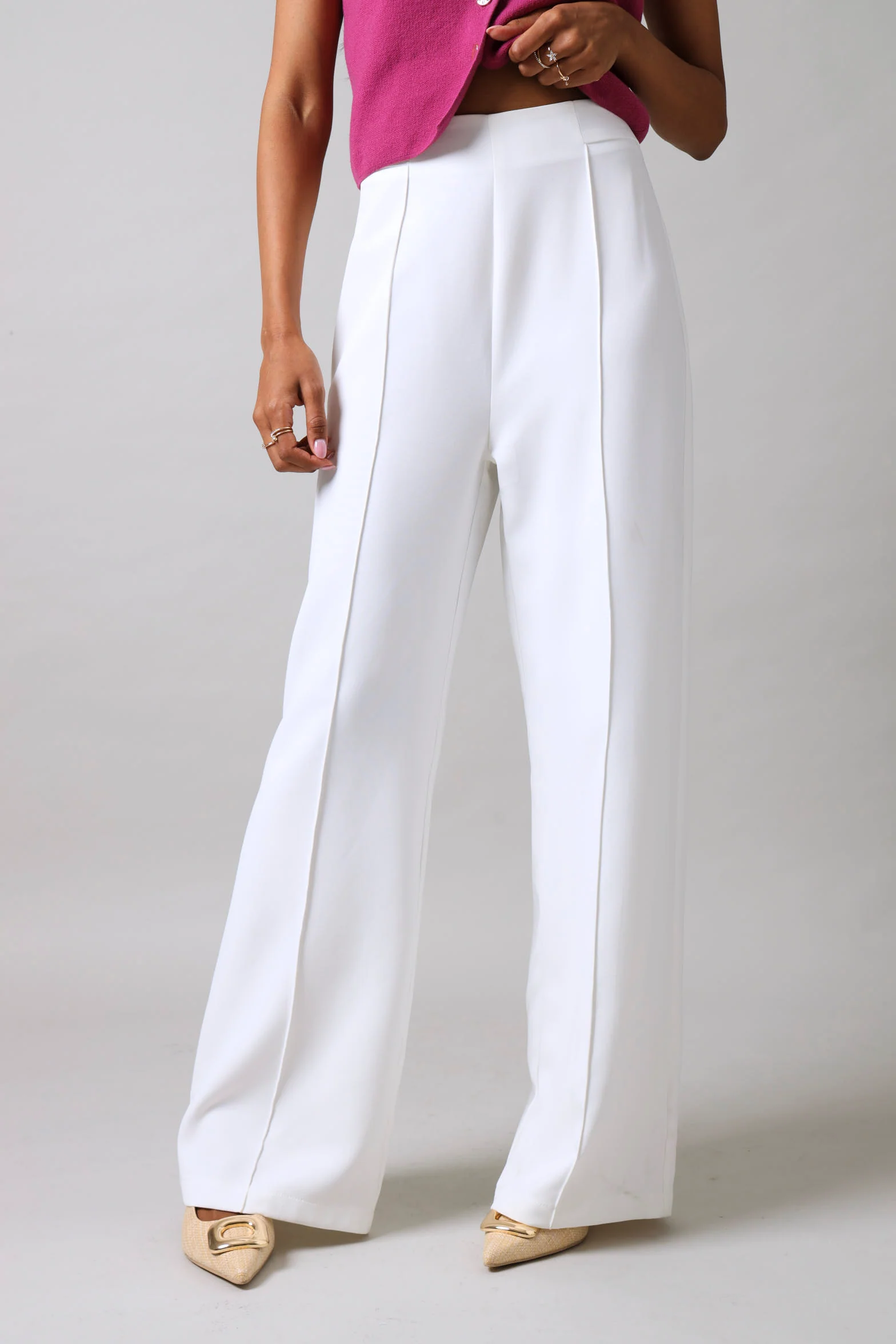 Wide Leg Pintuck Pants - White - Image 2