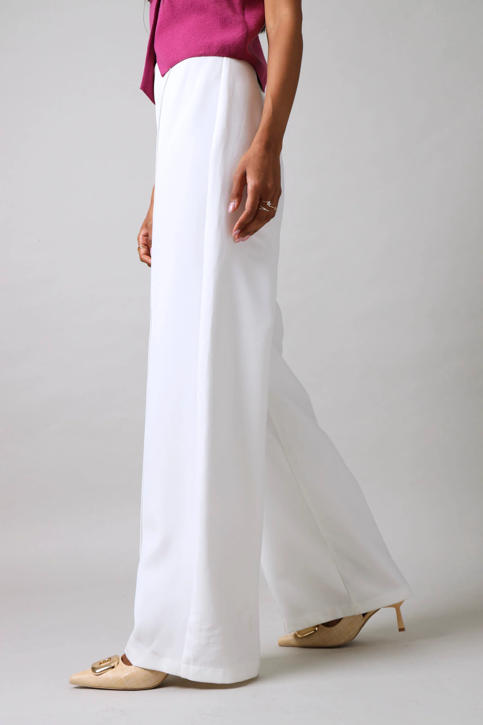 Wide Leg Pintuck Pants - White - Image 3