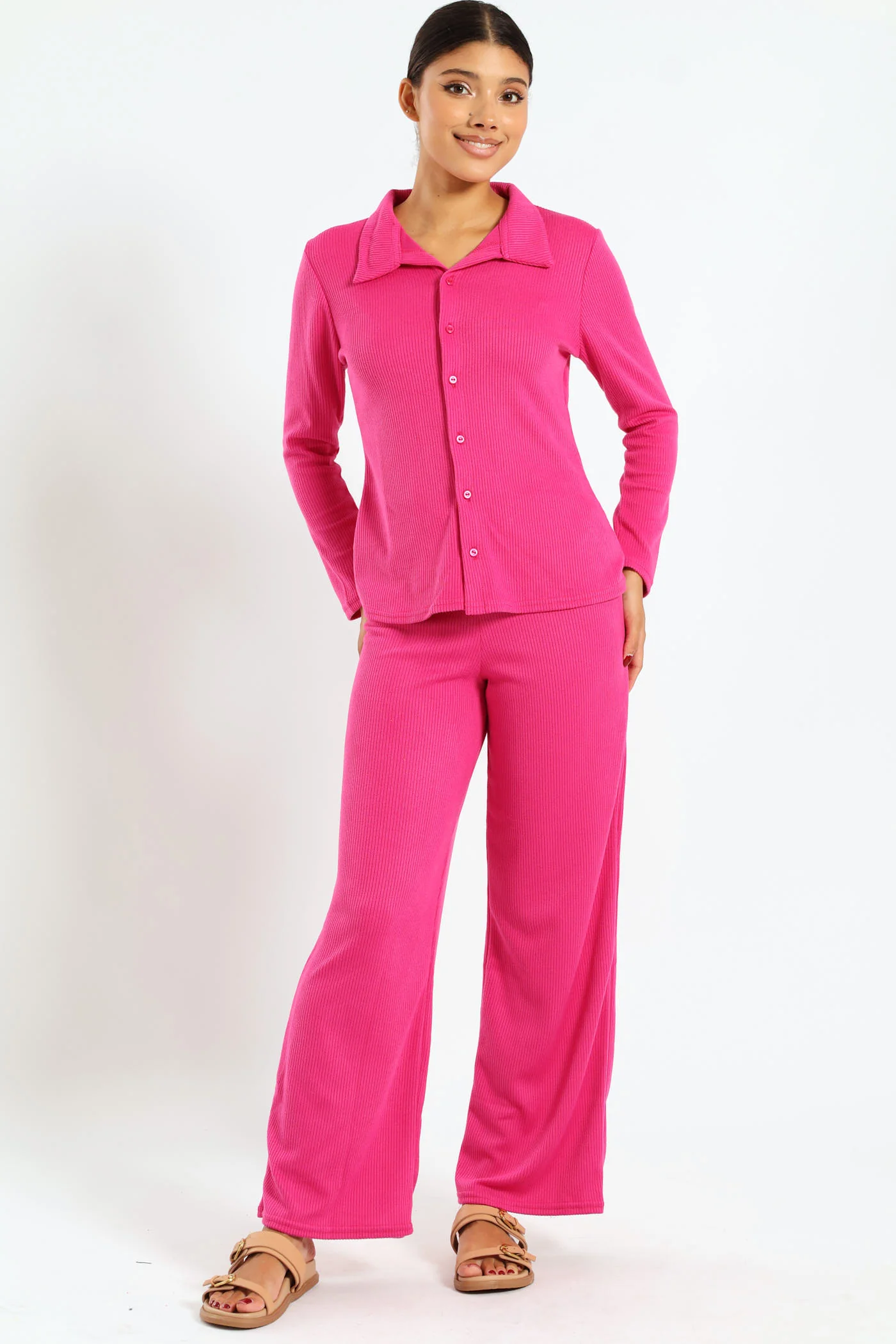 Wide Leg Relaxed Loungewear Pants - Magenta - Image 2