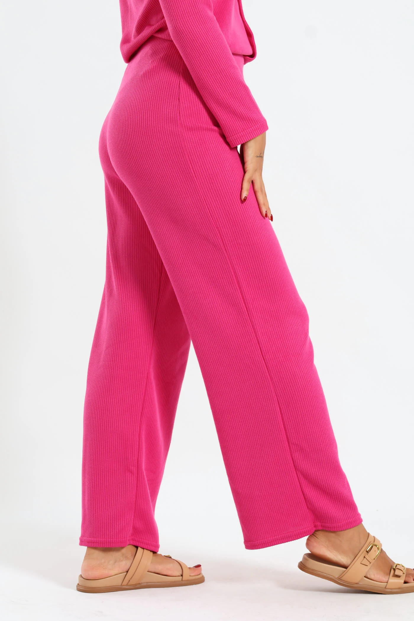 Wide Leg Relaxed Loungewear Pants - Magenta - Image 3