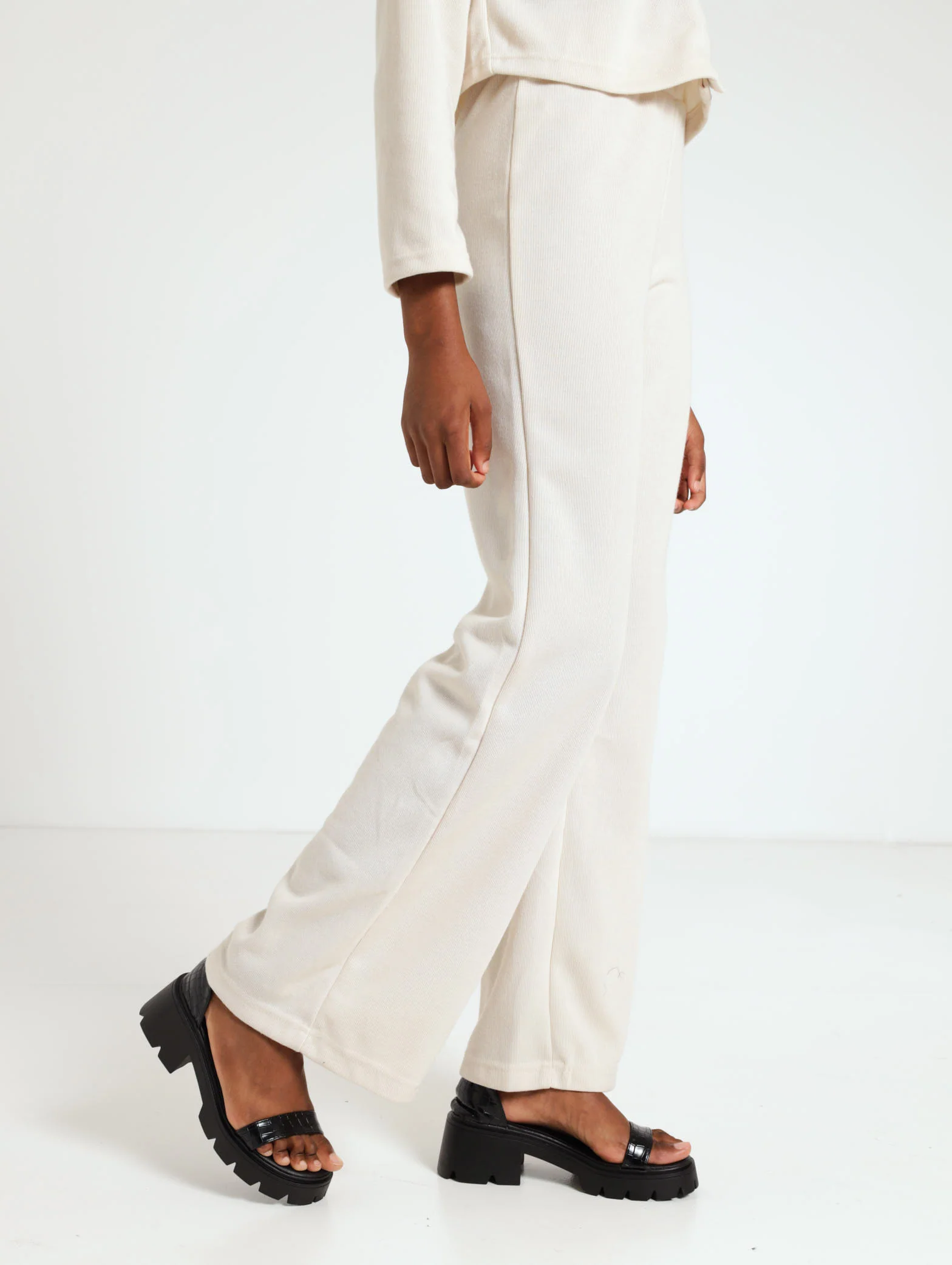 Wide Leg Ribb Pant - Cream - Image 2
