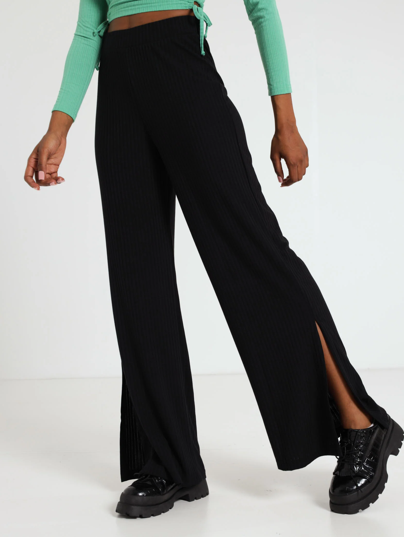 Wide Leg Side Split Rib Pant - Image 2