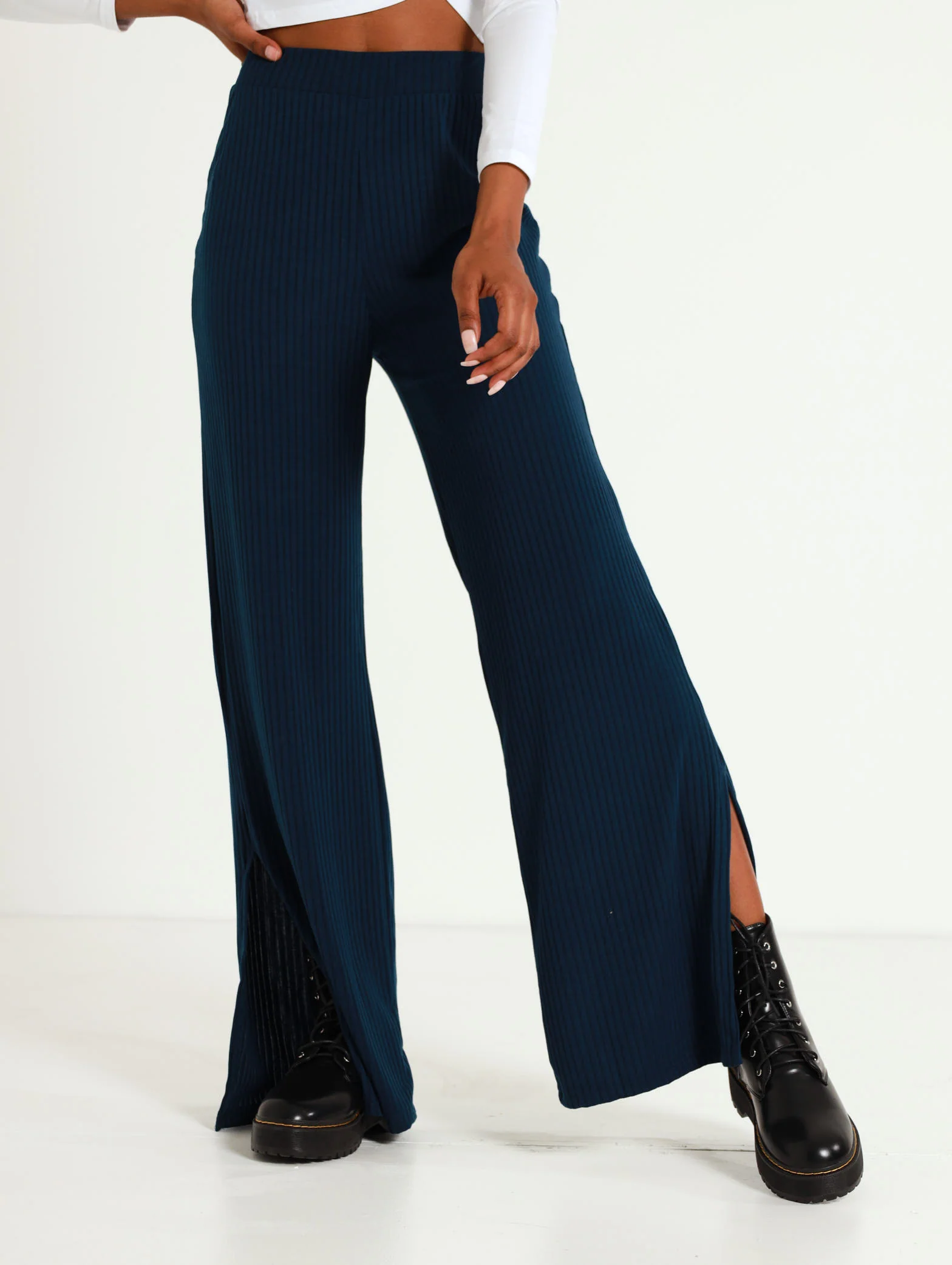 Wide Leg Side Split Rib Pant - Image 2