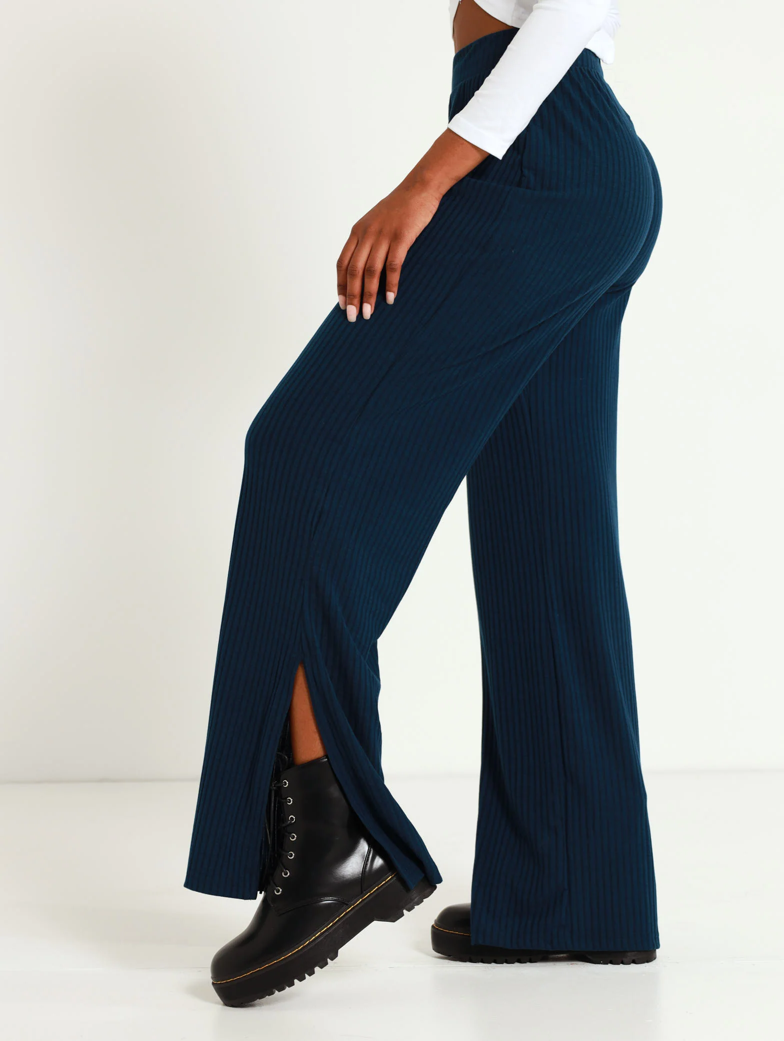 Wide Leg Side Split Rib Pant - Image 3