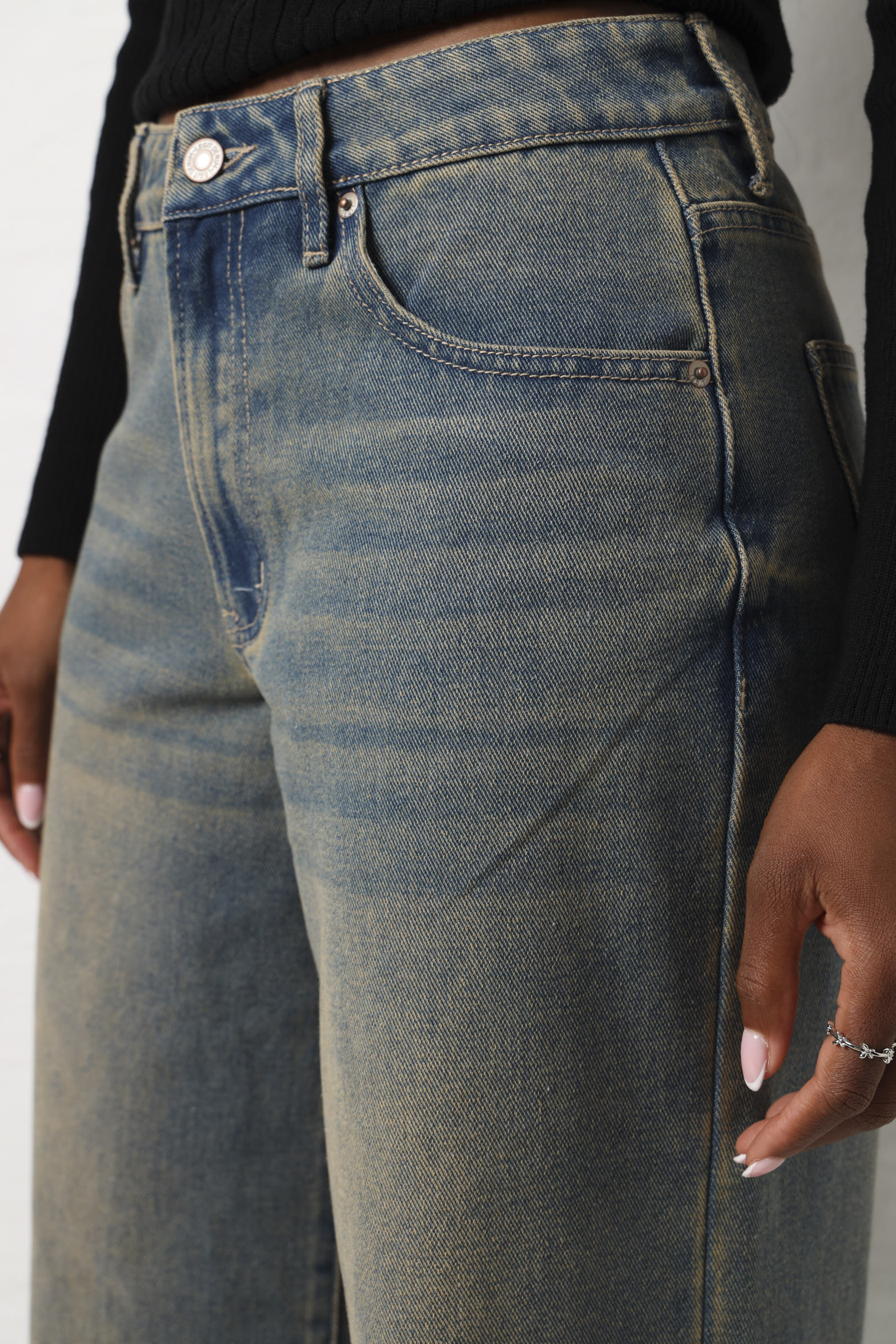Wide Leg Tea Stain Jean - Dark Wash - Image 2