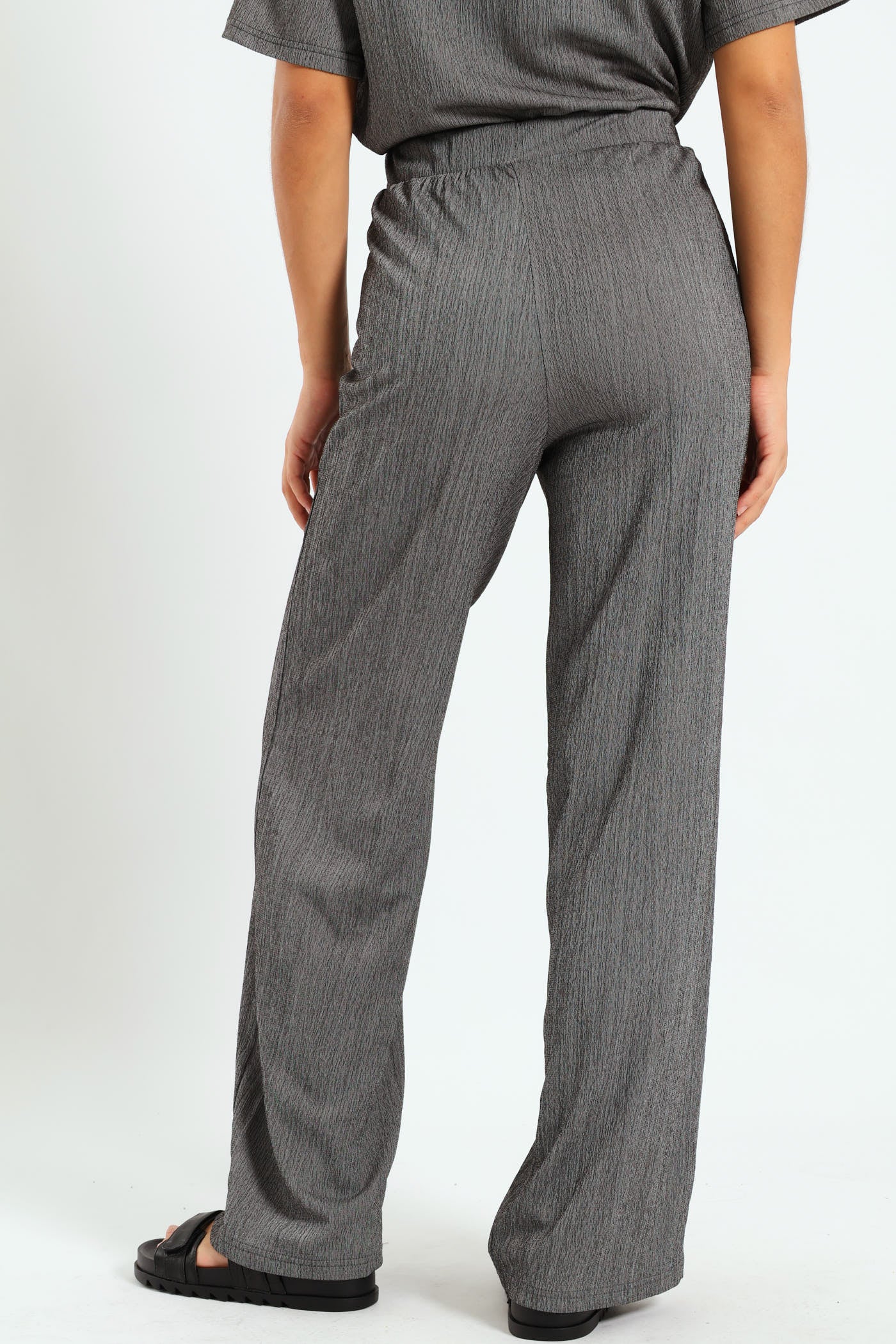 Wide Leg Textured Knit Pants - Grey - Image 4