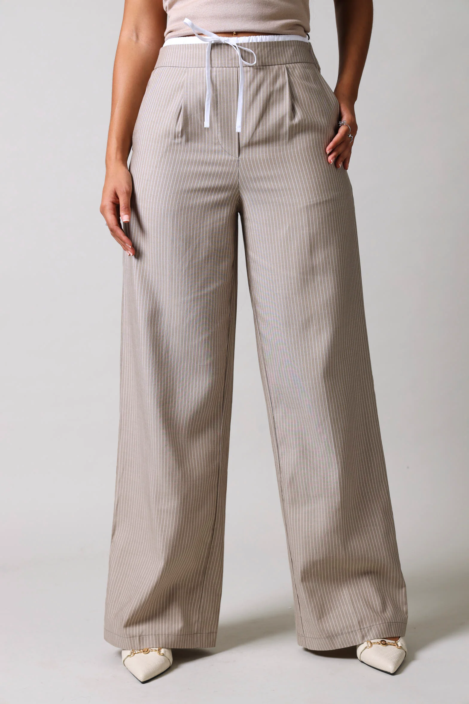 Wide Leg Tuxedo Pants - Nude - Image 2