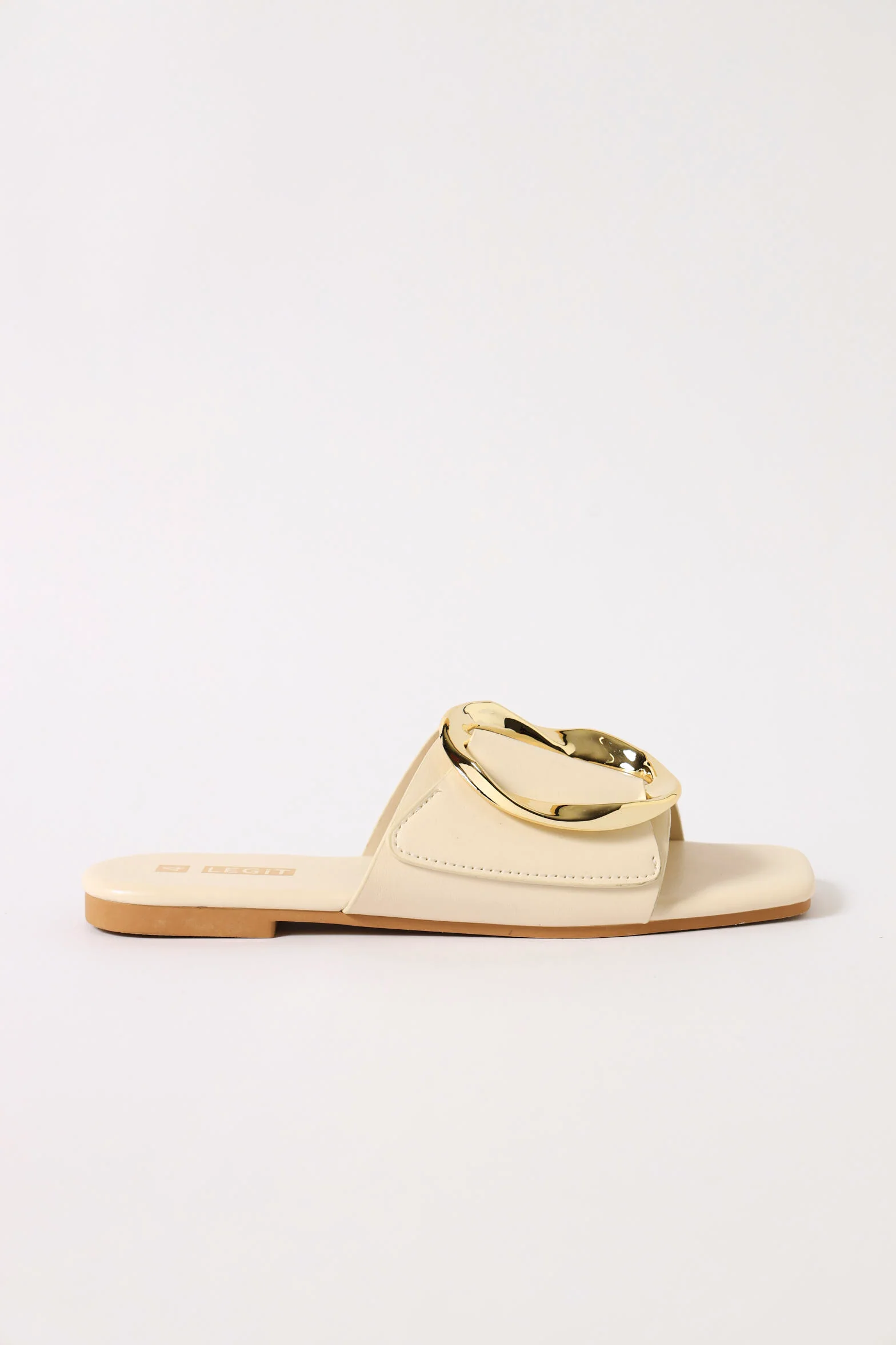 Wide One Strap Uneven Ring Trim Sandal - Off White - Image 3